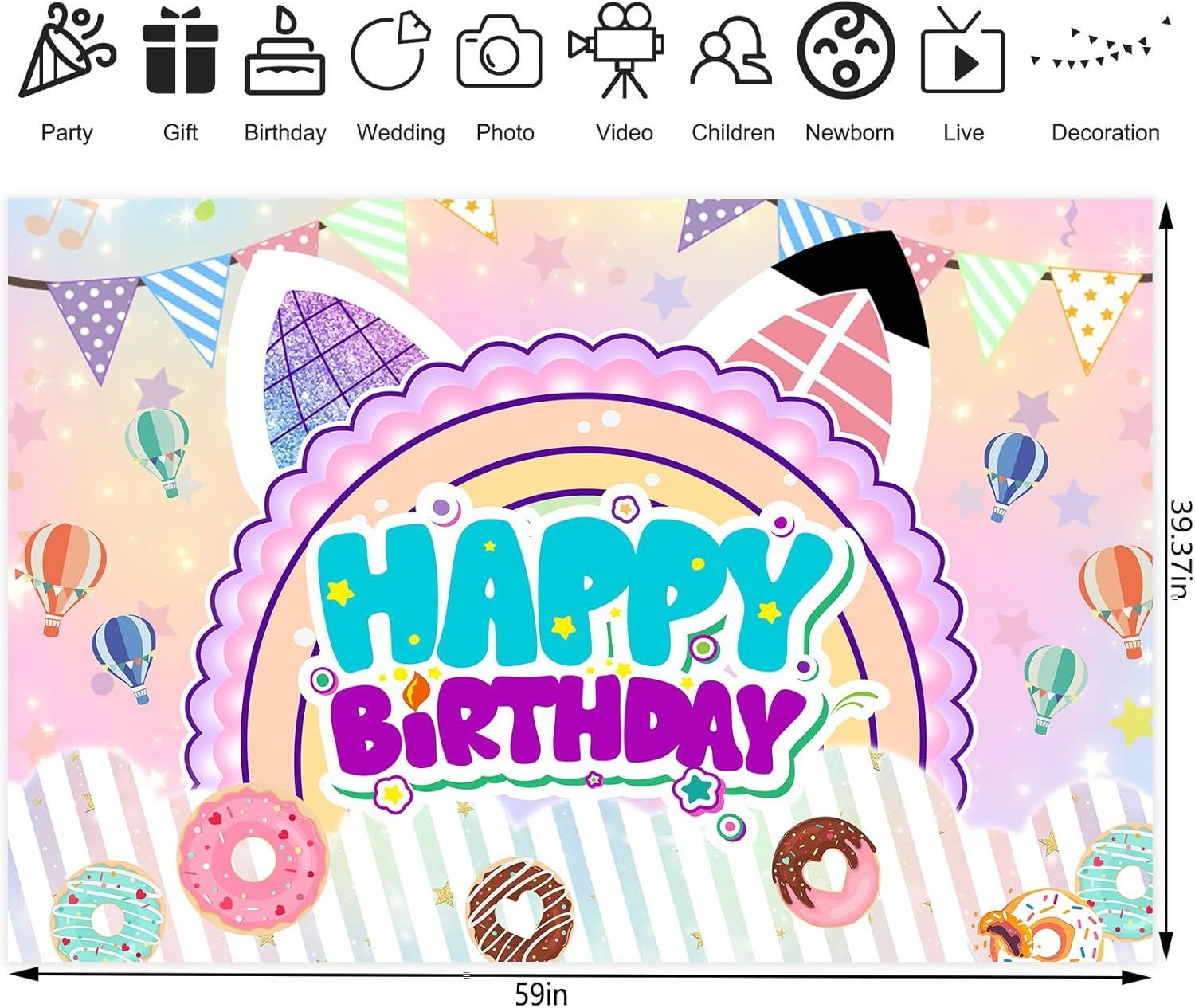 5X3Ft Cute Cartoon Cat Theme Backdrop Cartoon Photography Background Kids Boy…