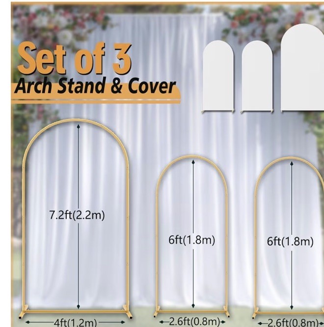 (30)3 Arch Backdrop Stand Set with Cover,(7.2ft+6ft+6ft) White Cover Spandex.