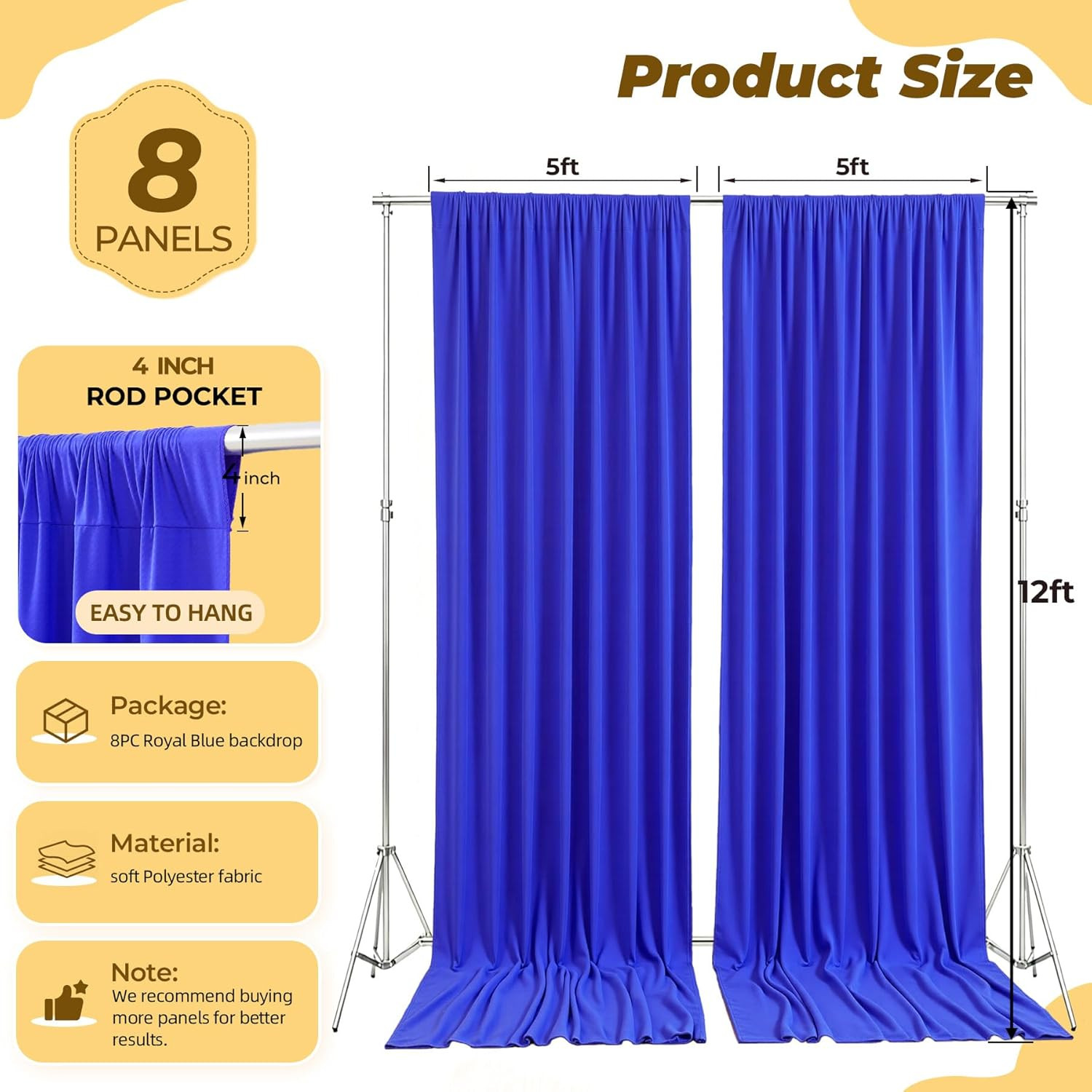 40Ft×12Ft Royal Blue Backdrop Curtain for Wedding Parties, Wrinkle Free Polyeste