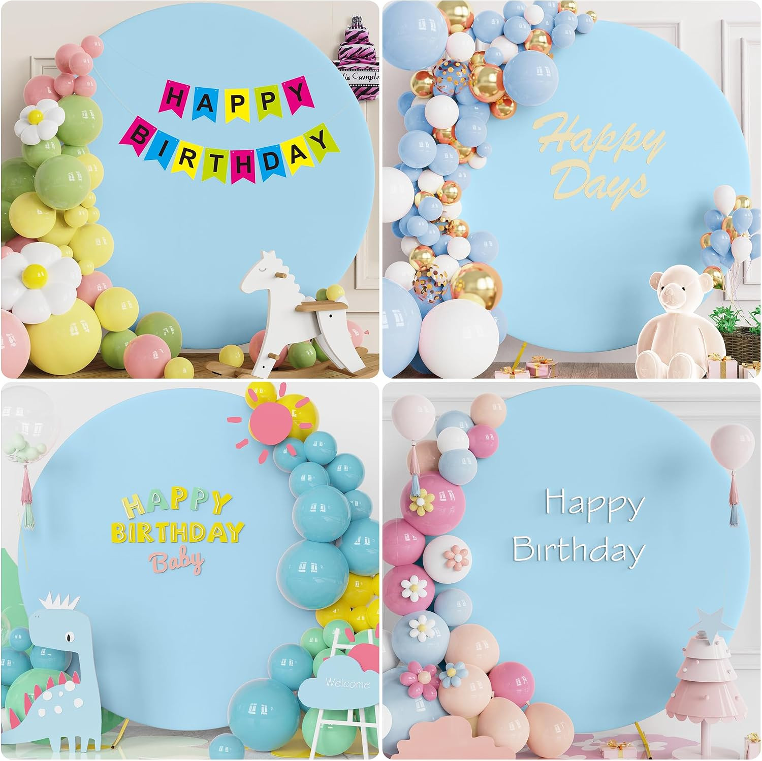6.6FT round Backdrop Cover round Arch Covers with Buckles Polyster Dusty Blue Ci