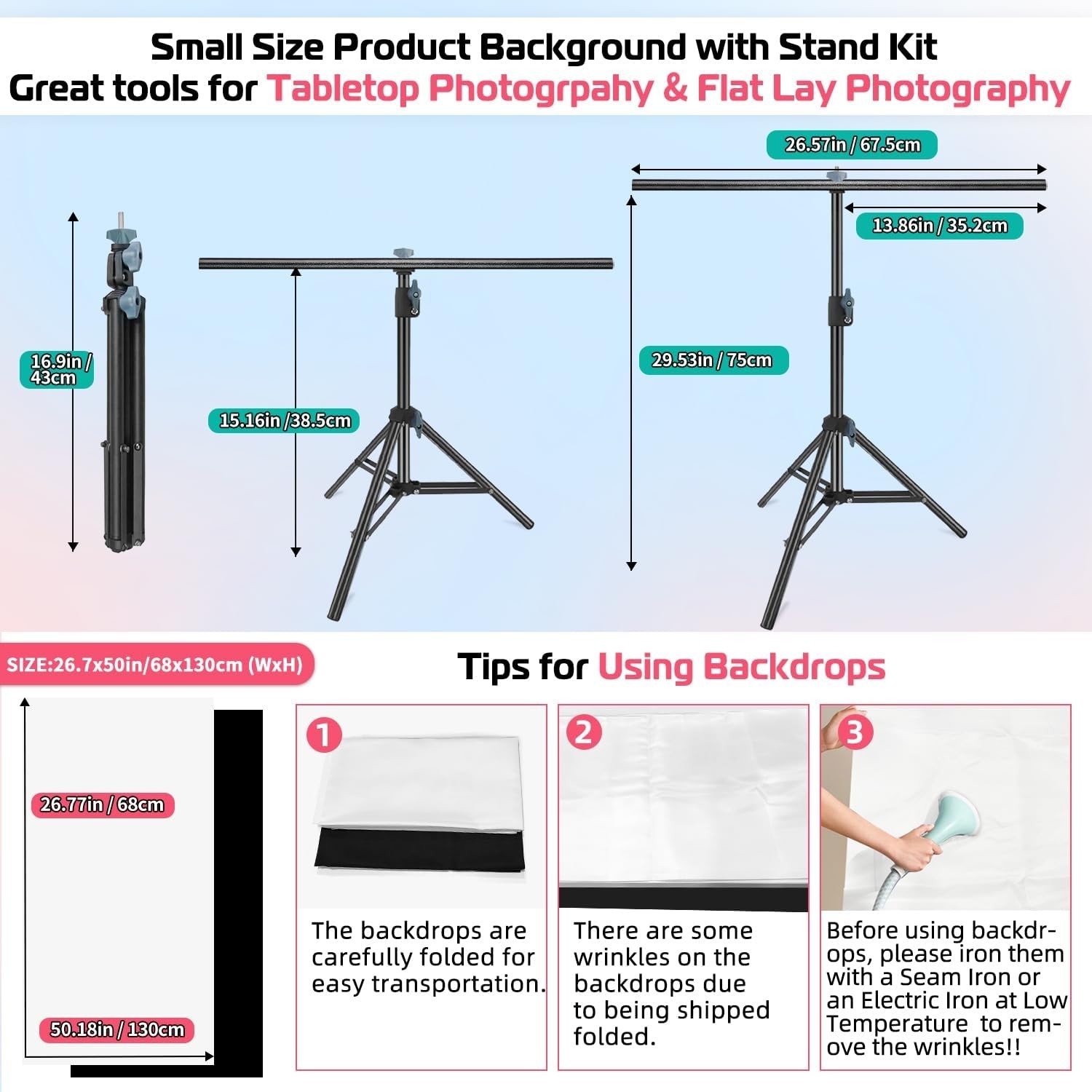 01x 26x50in Photo Background Kit for Jewelry & Cosmetic Shoot – Travel-Friendly