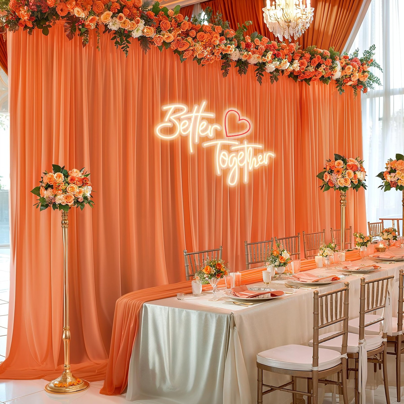 10x10ft Orange Backdrop Curtain Wrinkle-Free Sheer Chiffon Drapes 2 PCS