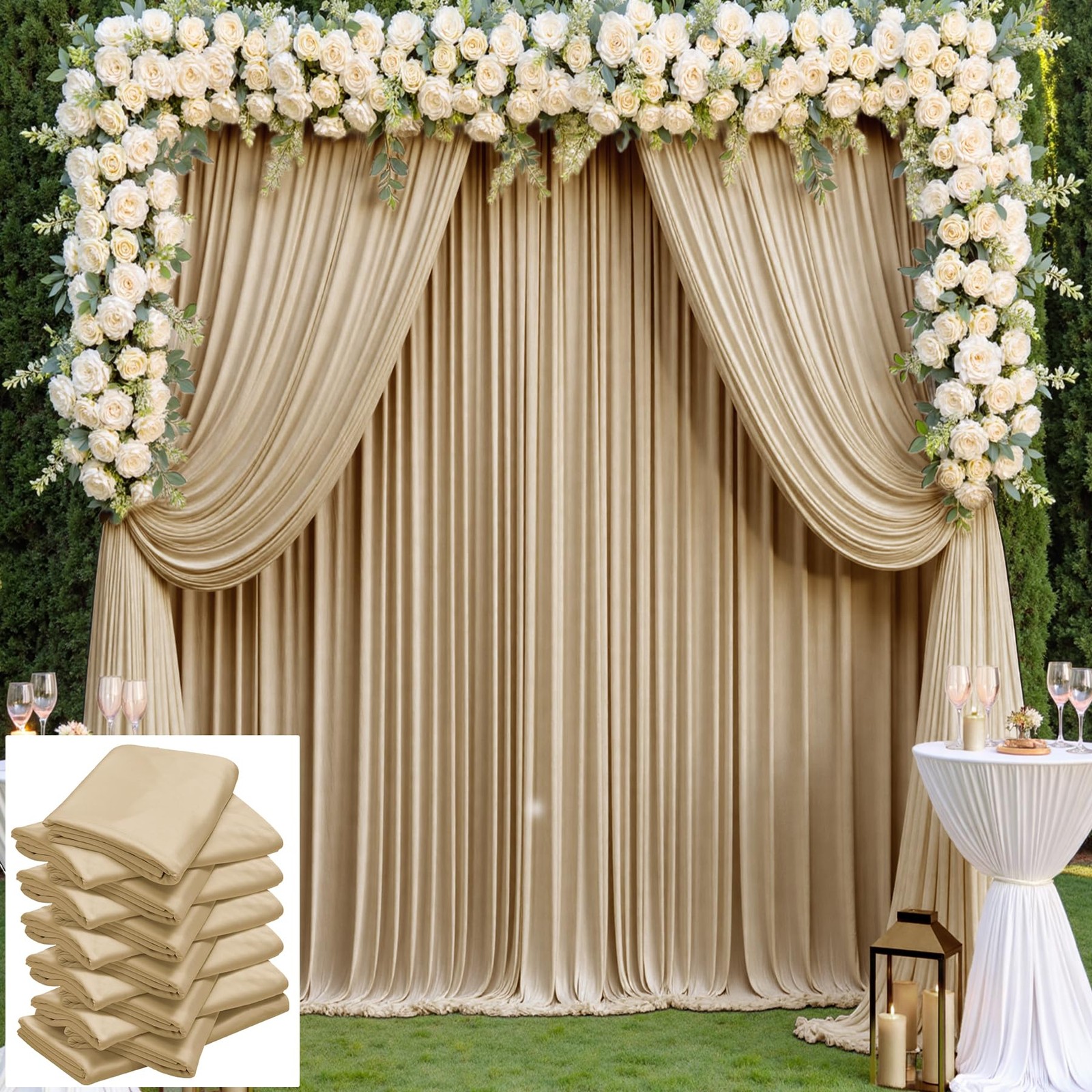 60ft×14ft Long Champagne Backdrop Curtain for 14ft Long_12 Panels,