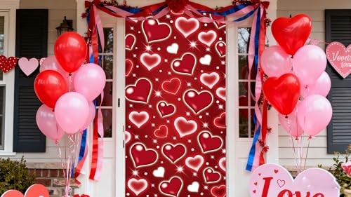 Valentine’s Day Heart Door Cover Decorations Photo Backdrop Early 2000s Red