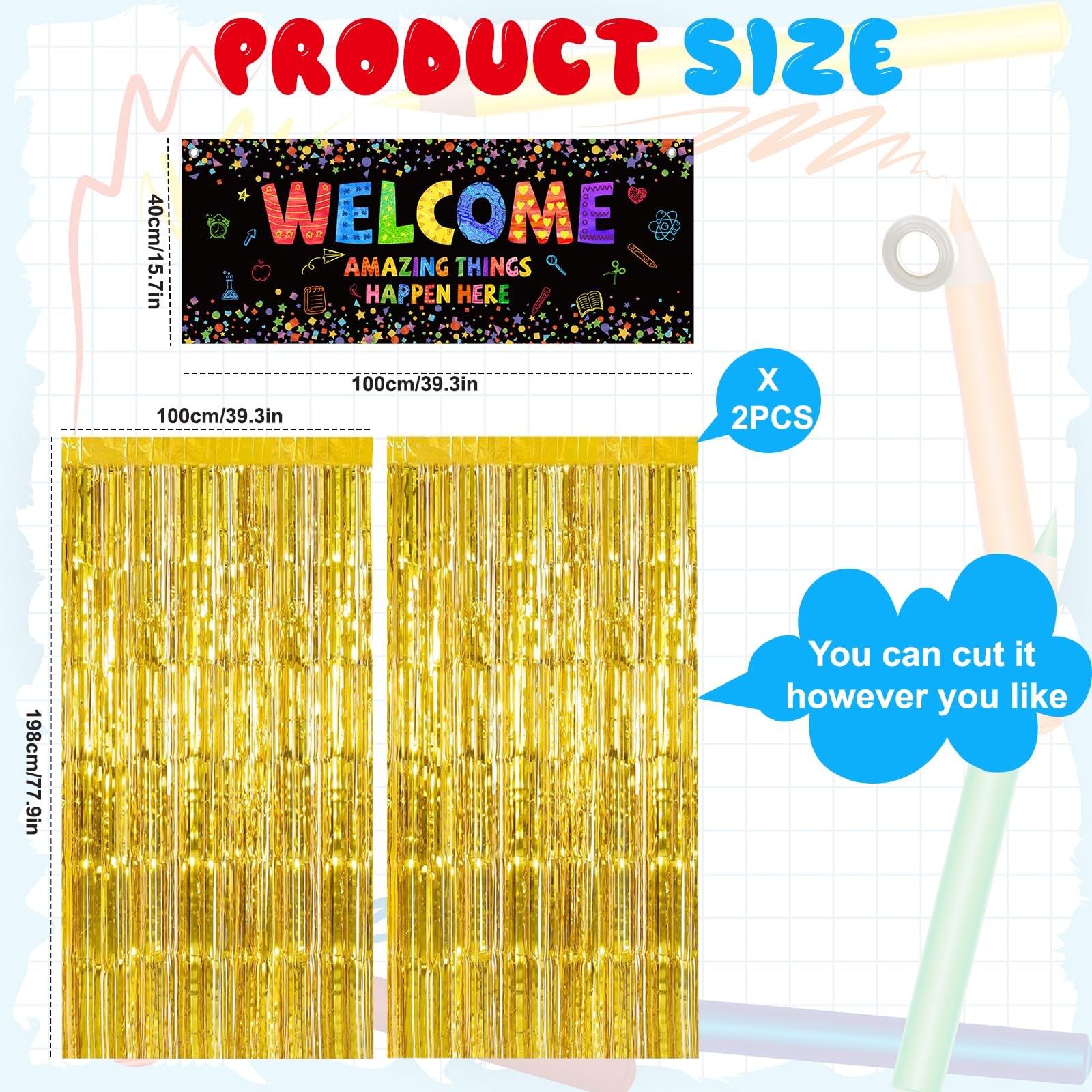 Confetti Classroom Door Decorations, Welcome Back to School Banner Sign with …