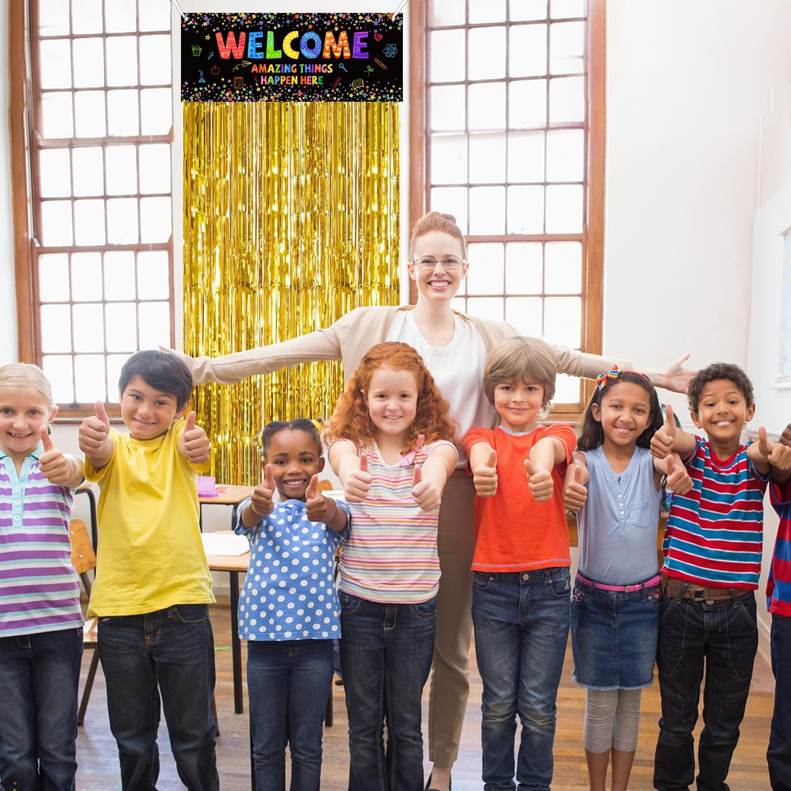 Confetti Classroom Door Decorations, Welcome Back to School Banner Sign with …