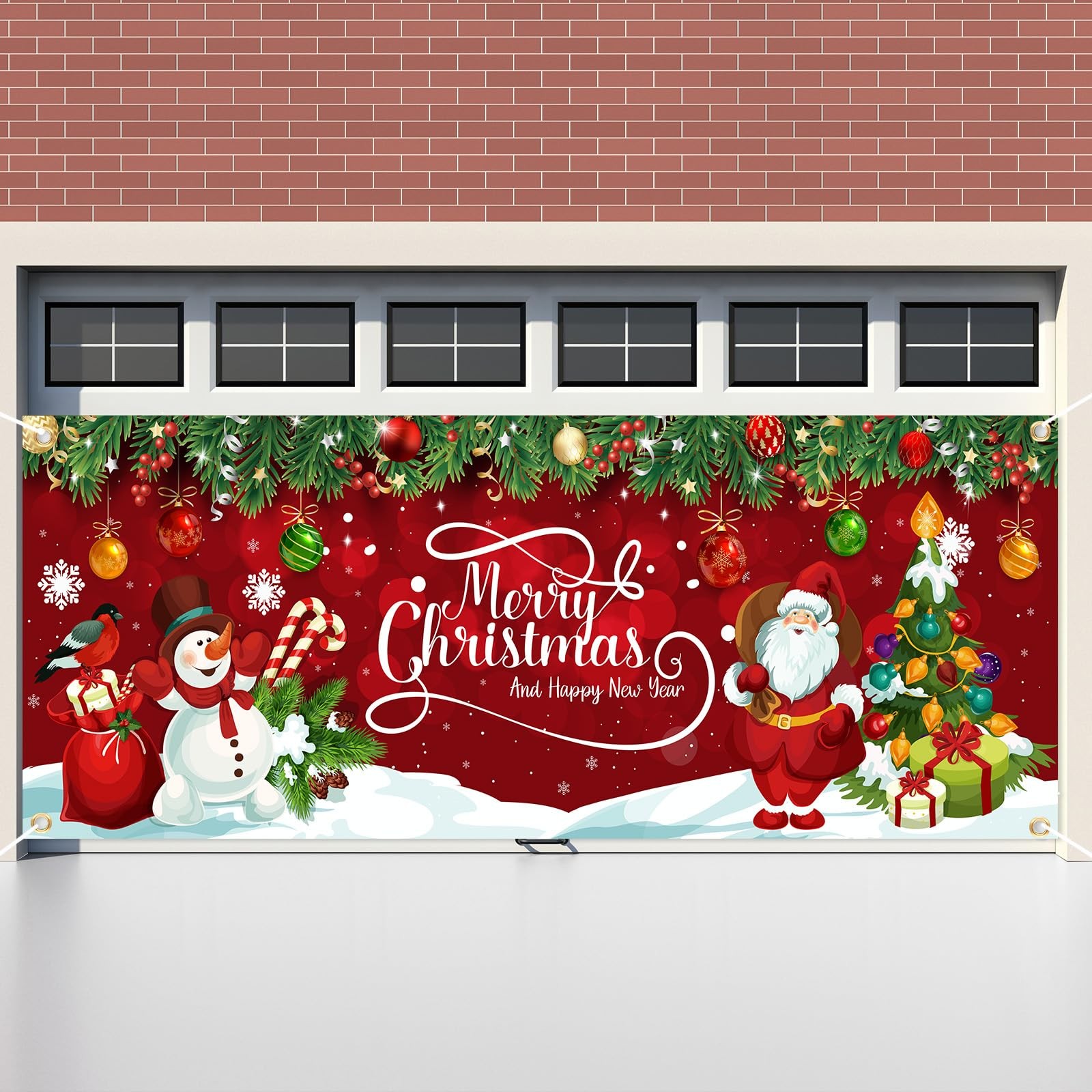 Christmas Garage Door Banner 13 x 6 ft Large Red Merry Christmas Garage Door …