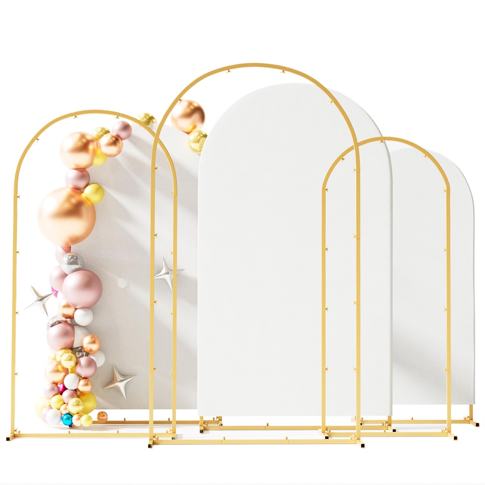 Toolterritary Set of 3 Metal Arch Backdrop Stand with 7.2ft+6.6ft+6ft, White