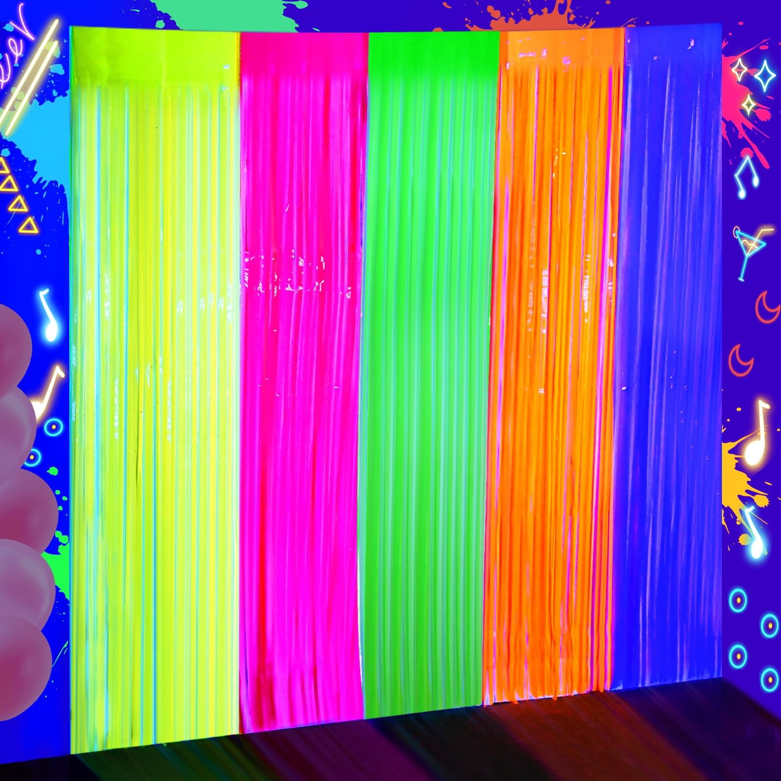 2 Pack Neon Glow Party Decor, 3.3 x 2 PACK, Yellow Fuchsia Green Orange Blue