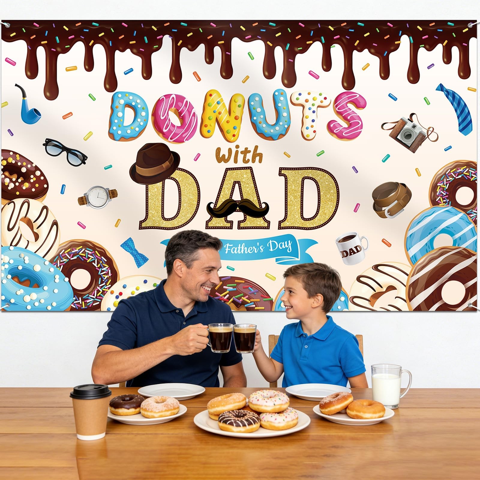Happy Fathers Day Backdrop Large Size Donuts with Dad Banner Father’s Day Photog