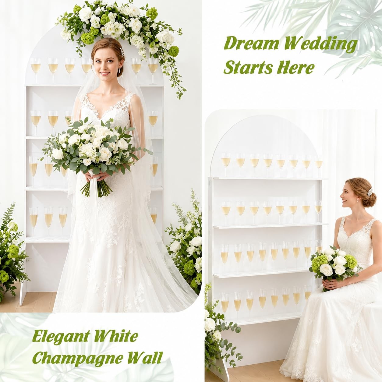 Sicrifety 5.9 ft 4-Tier Champagne Wall 70 x 35.43 x 24.6 inches, White