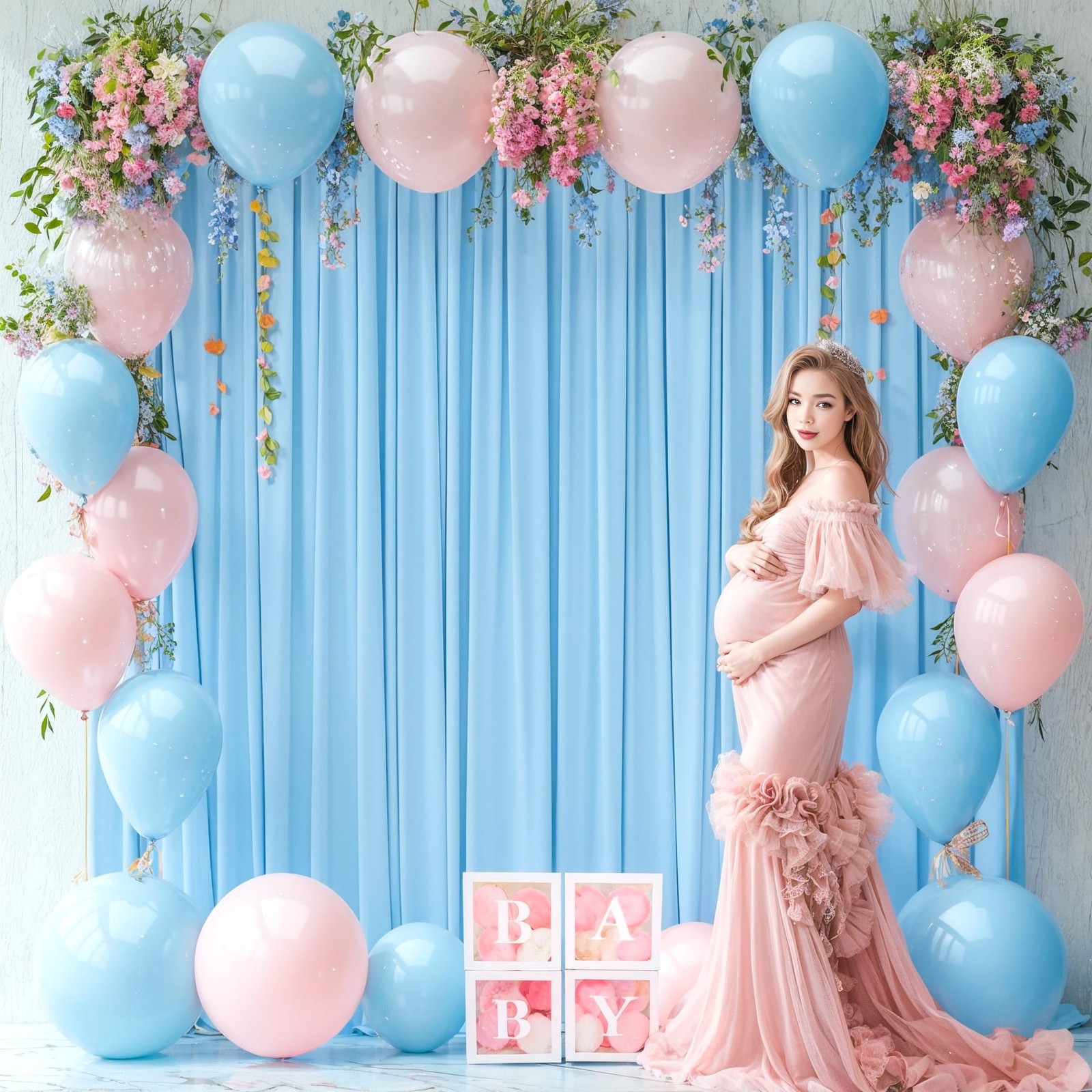 8x10ft Baby Blue Wrinkle Free Polyester Backdrop Curtain 2 Panels 4x10ft