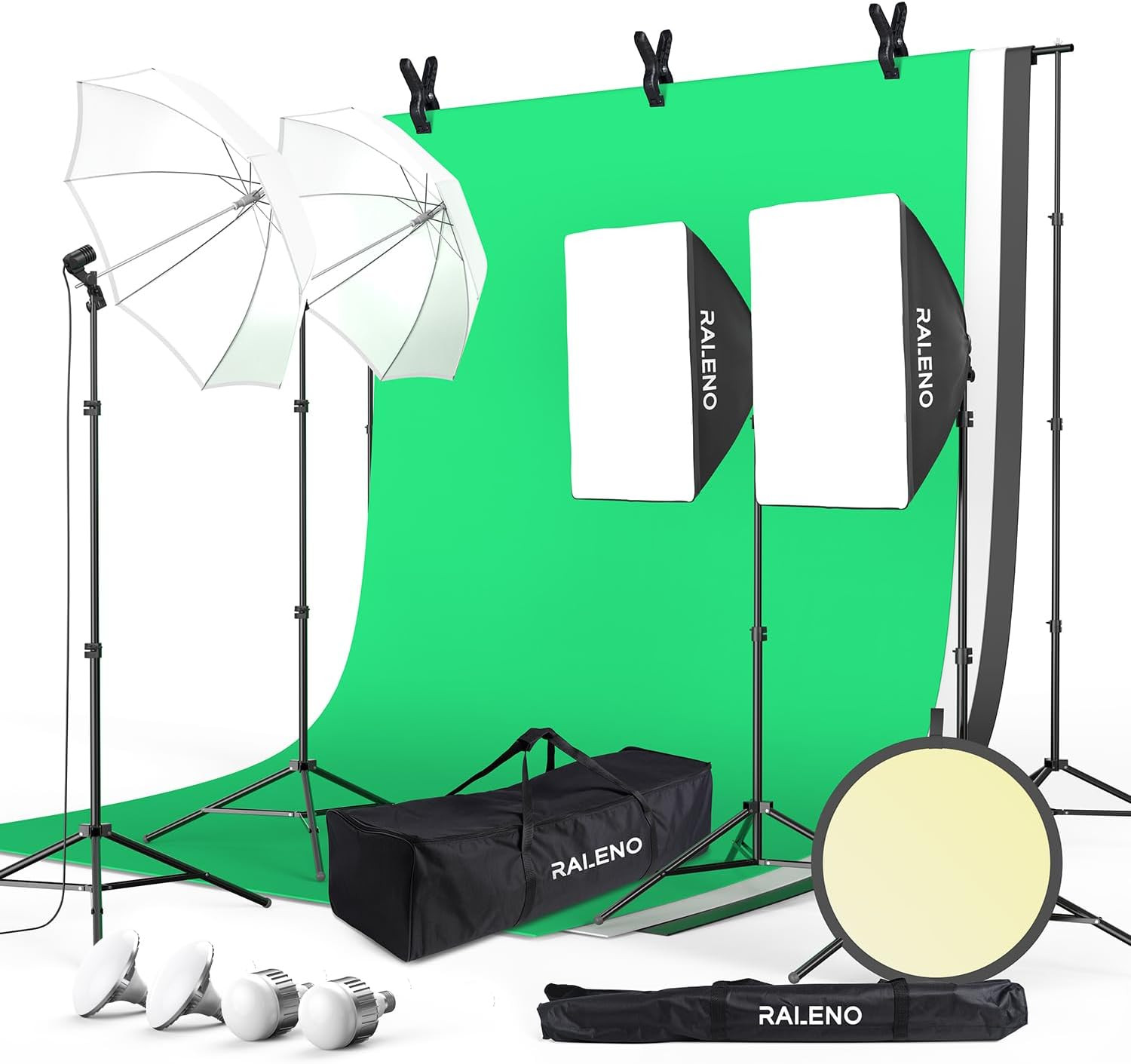 Photography Lighting Kit, 8.5 X 10 Ft Backdrop Stands with Green Screen, Softbox