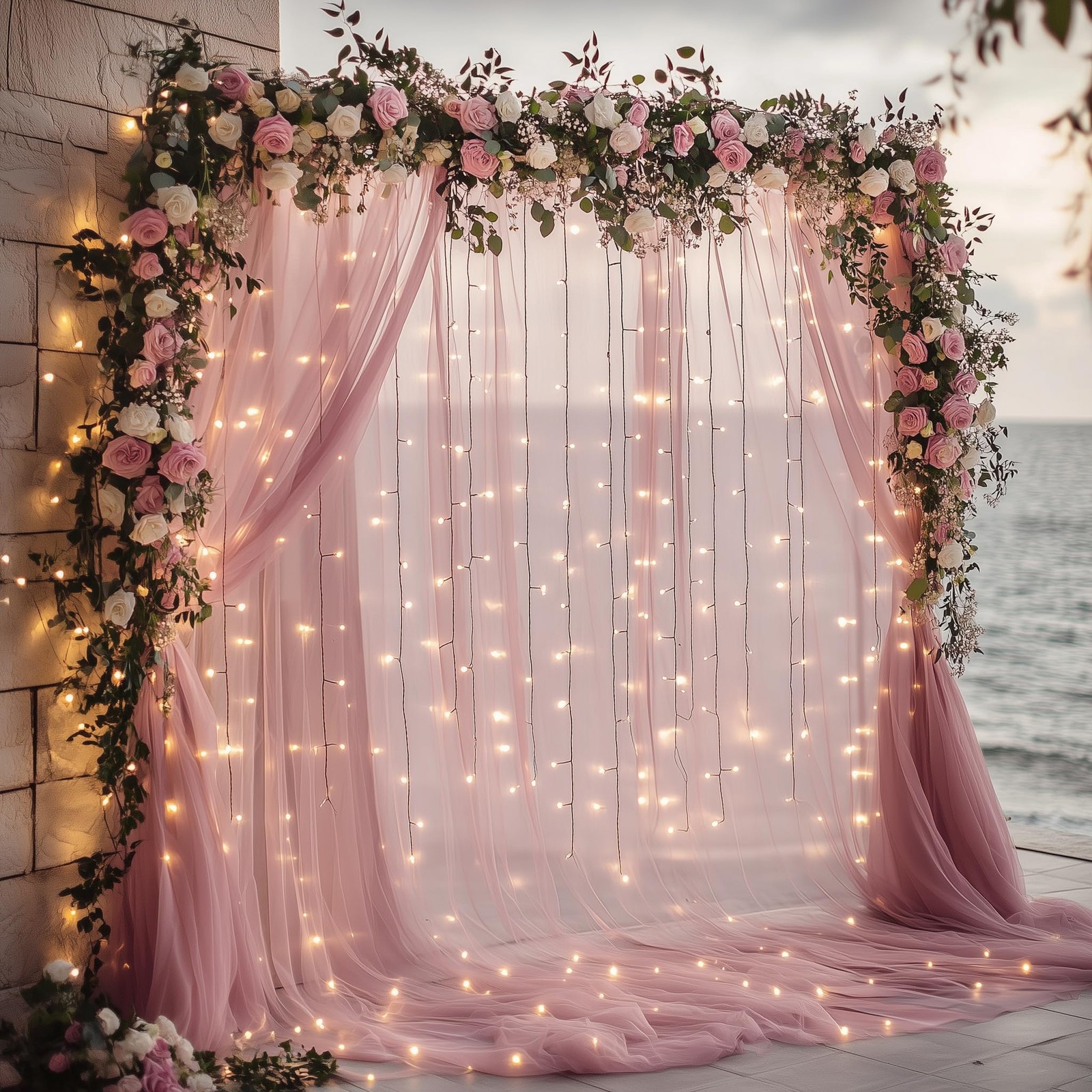 Tulle Backdrop Curtain with Lights String 10FT X 10FT Dusty Rose Sheer Tulle …