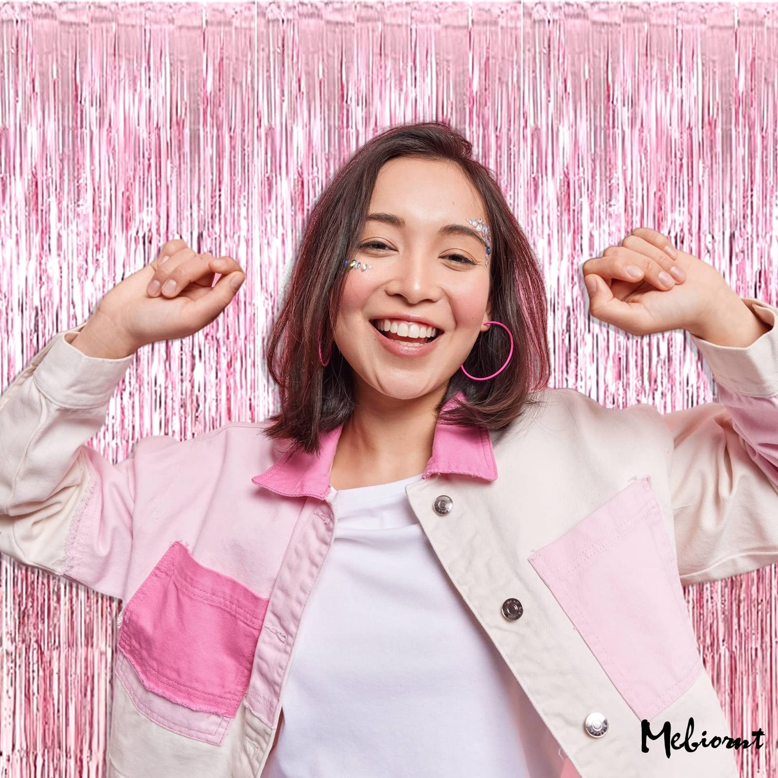 4 PCS Pink Fringe Curtain Backdrop 3.2×9.8 FT Metallic Tinsel Foil Streamers