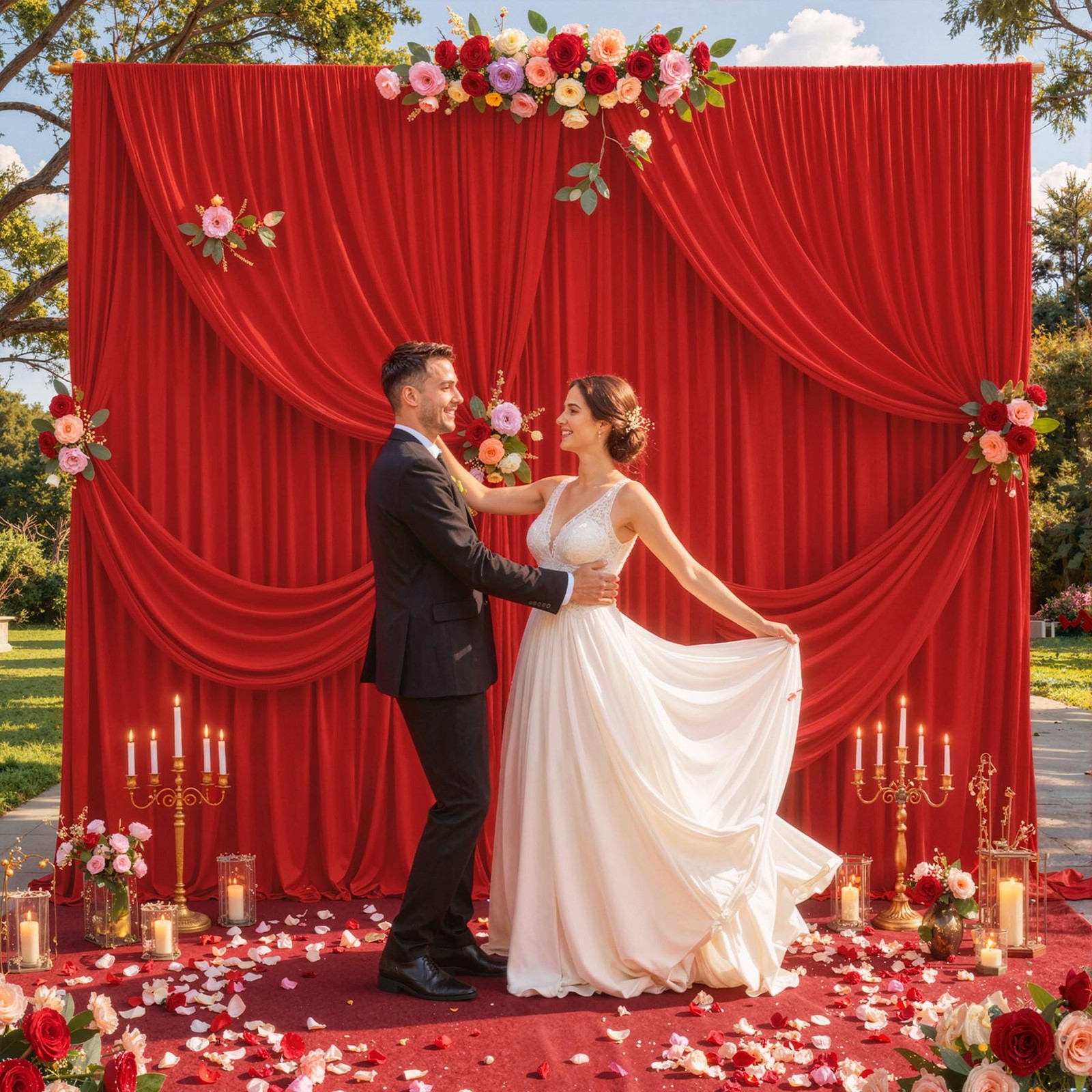 Red Backdrop Curtains Wedding Party Drapes For Bridal Photo Fabric 5×12 FT