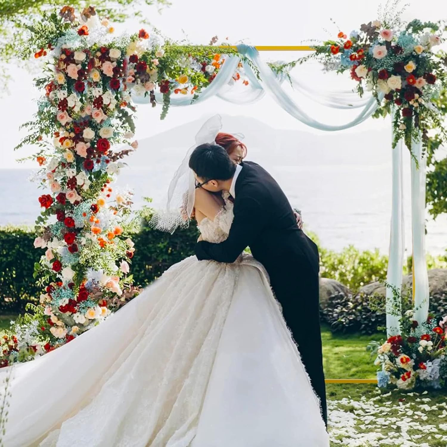 Wokceer Wedding Arch Backdrop Stand Square 6.6Ftx6.6Ft Gold Metal Balloon Arch S