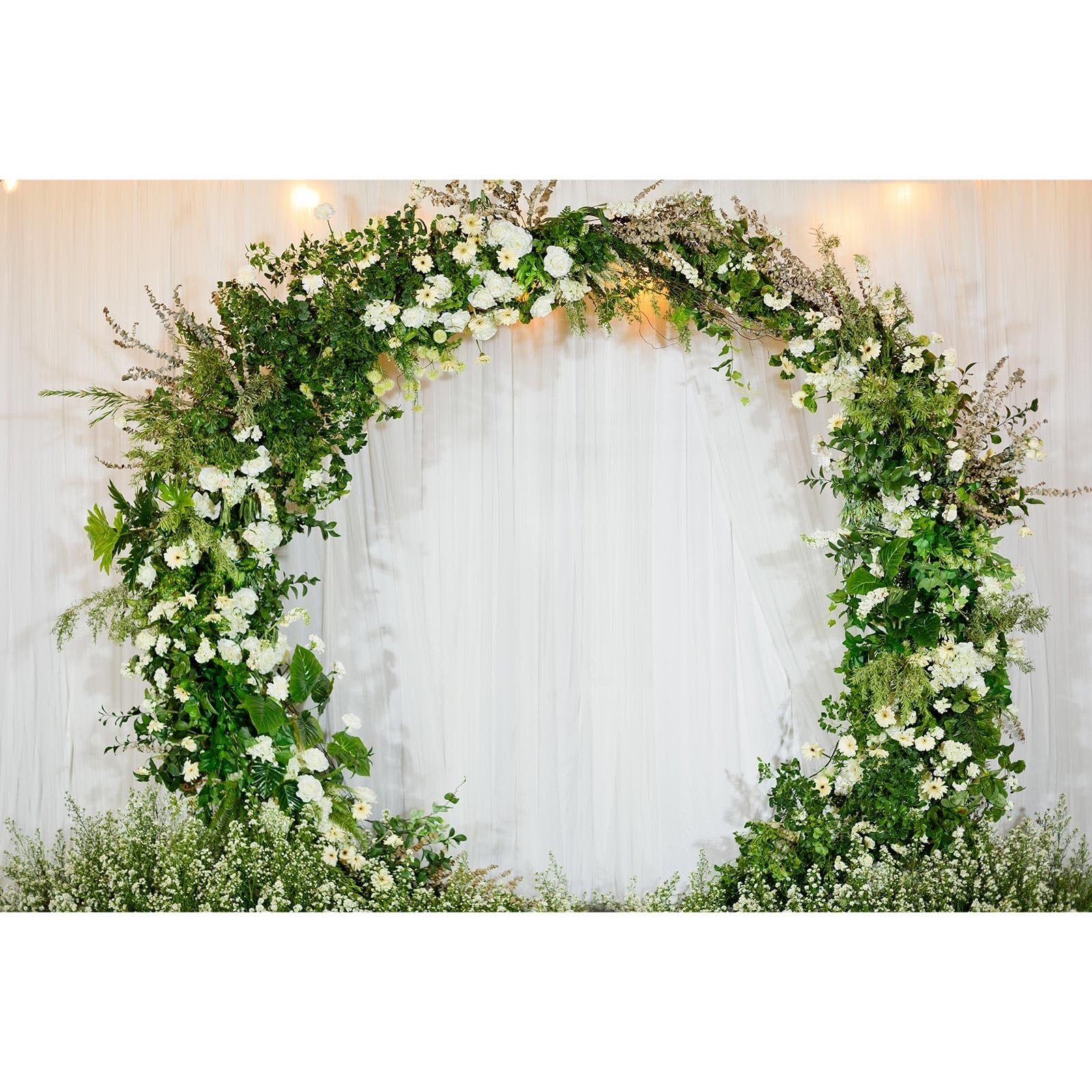 7x5ft Wedding Flower Backdrop White Fabric Round Arch Greenery Background
