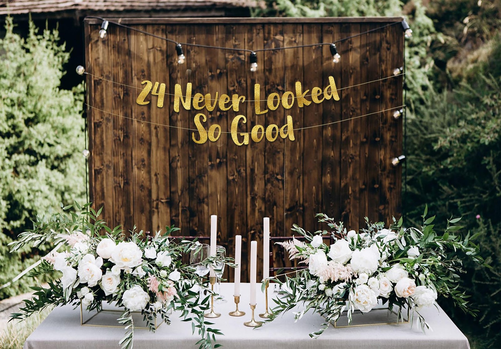 24 Never Looked So Good Gold Glitter Banner – 24th Birthday and Anniversary P…