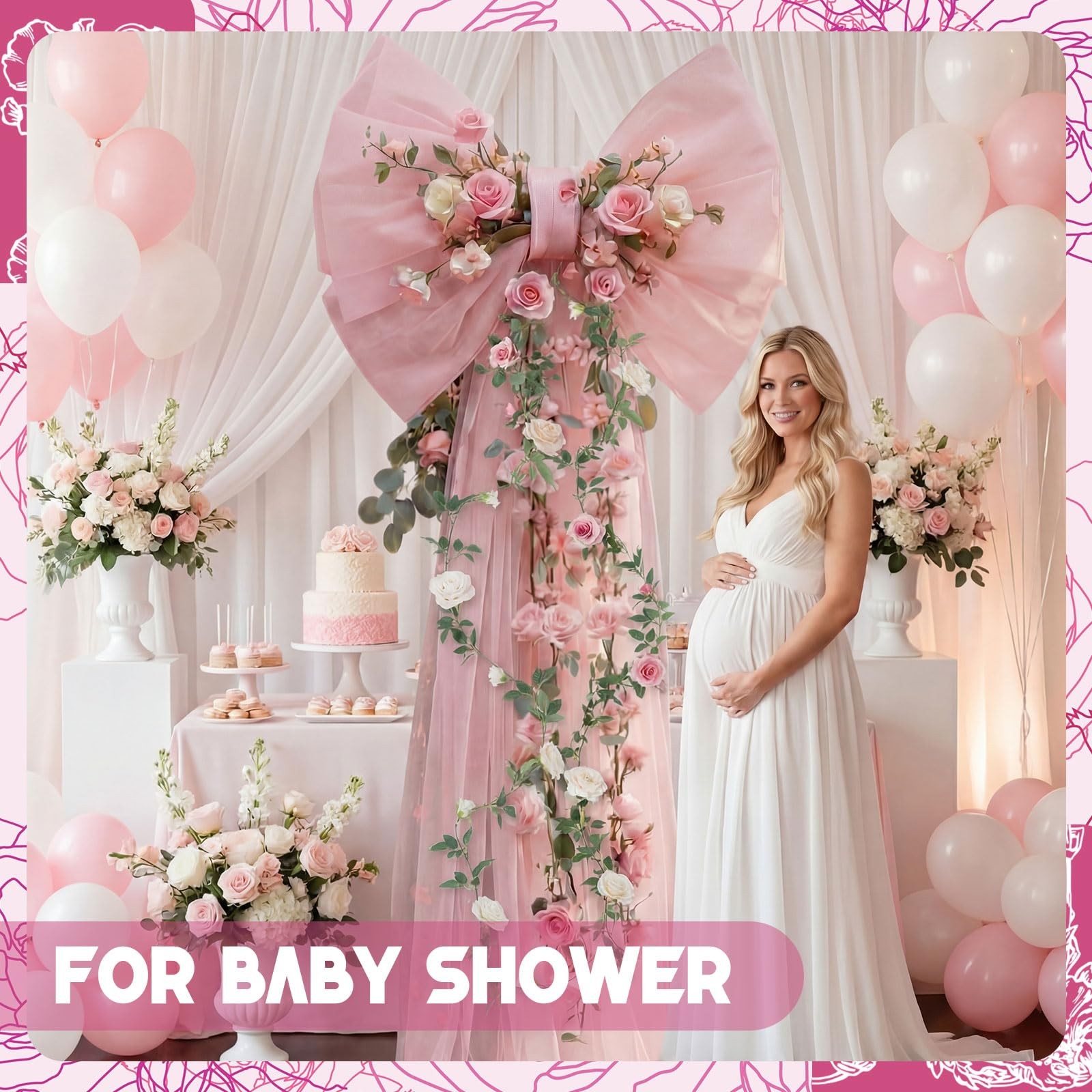 Pink Wedding Giant Big Bow Room Wall Seasonal Backdrop Decor 32x20x67 Inch