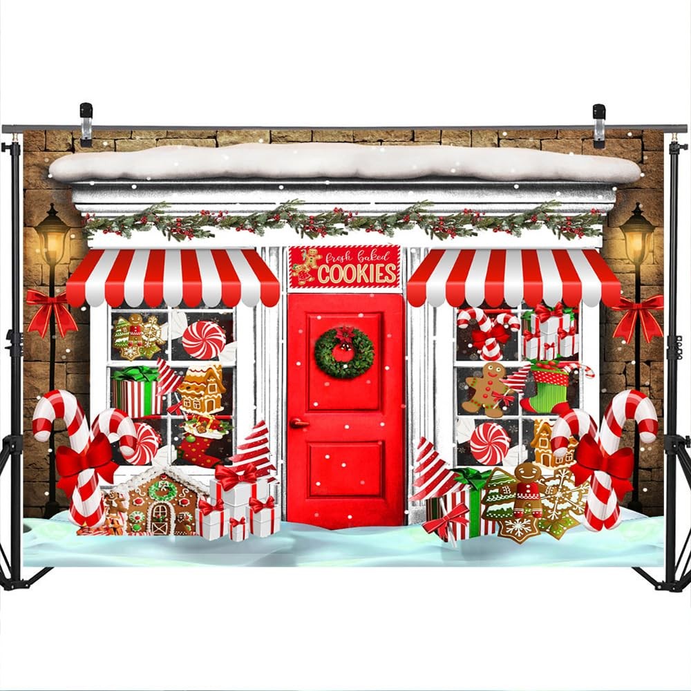 10×8 FT Christmas Candy Store Backdrop Gingerbread House Photography Decor