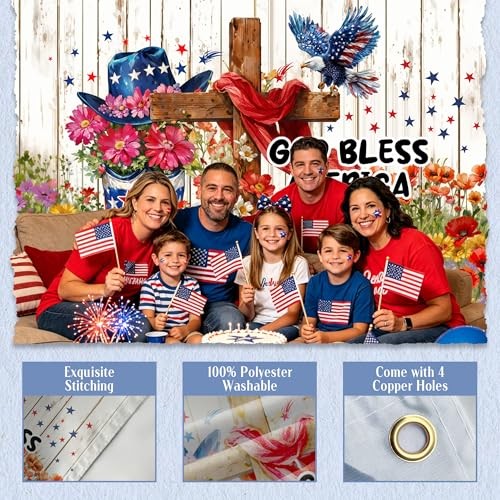 God Bless America Backdrop for 4th of July Decorations 7x5ft Western Boots