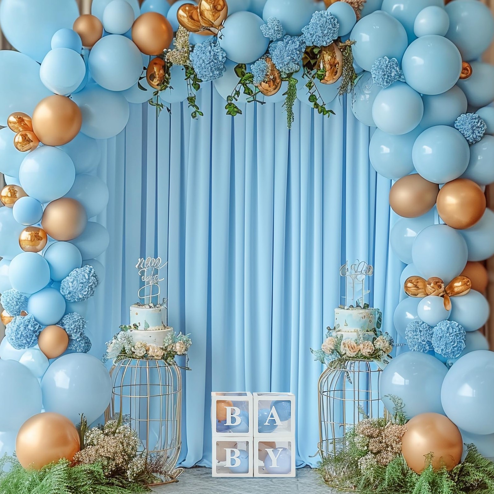 2 PCS Light Blue Wrinkle Free Polyester Photography Backdrop Curtain 8×10 Ft