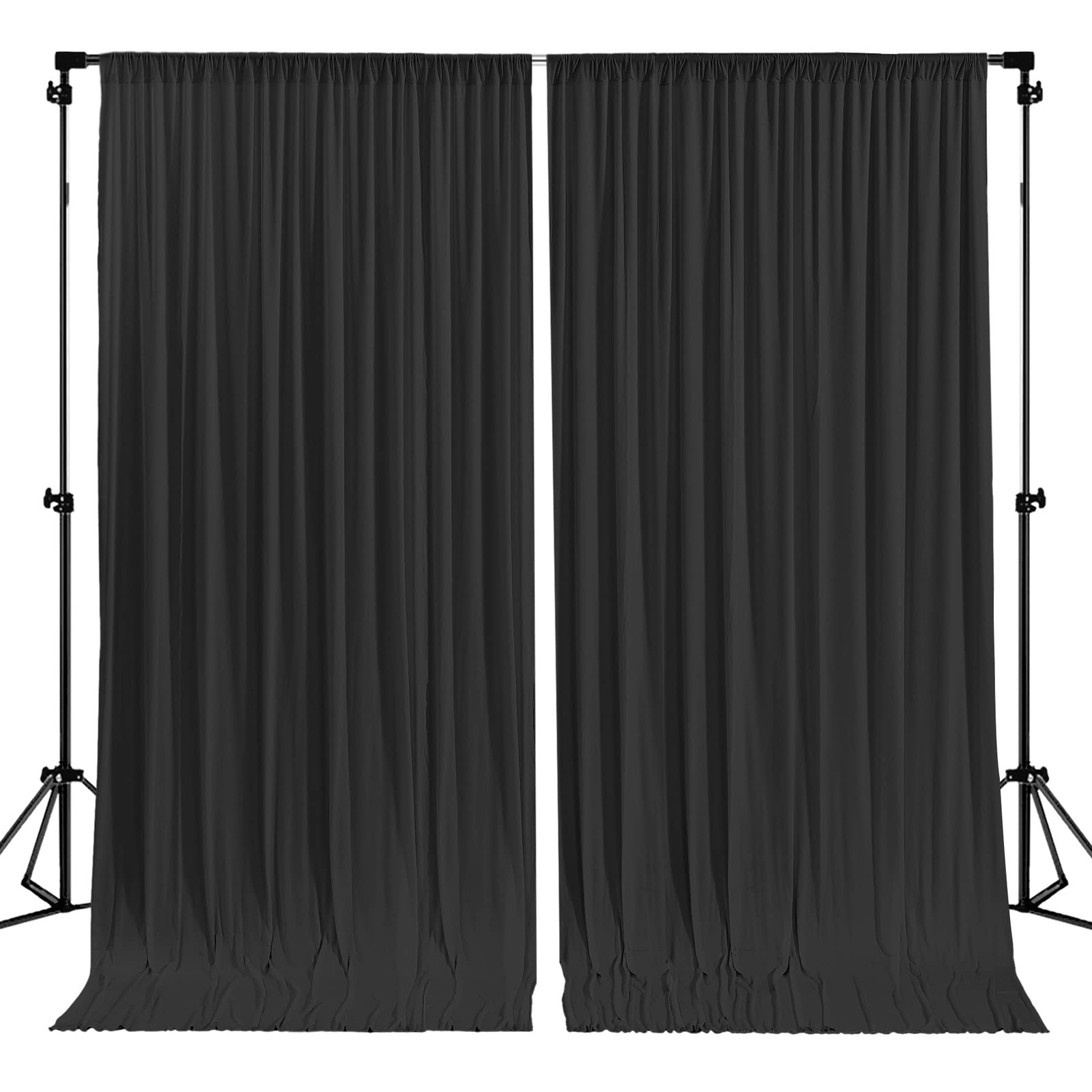 Black Backdrop Curtain 2 Panels Wrinkle Free Polyester Drapes 8×10 ft Wedding