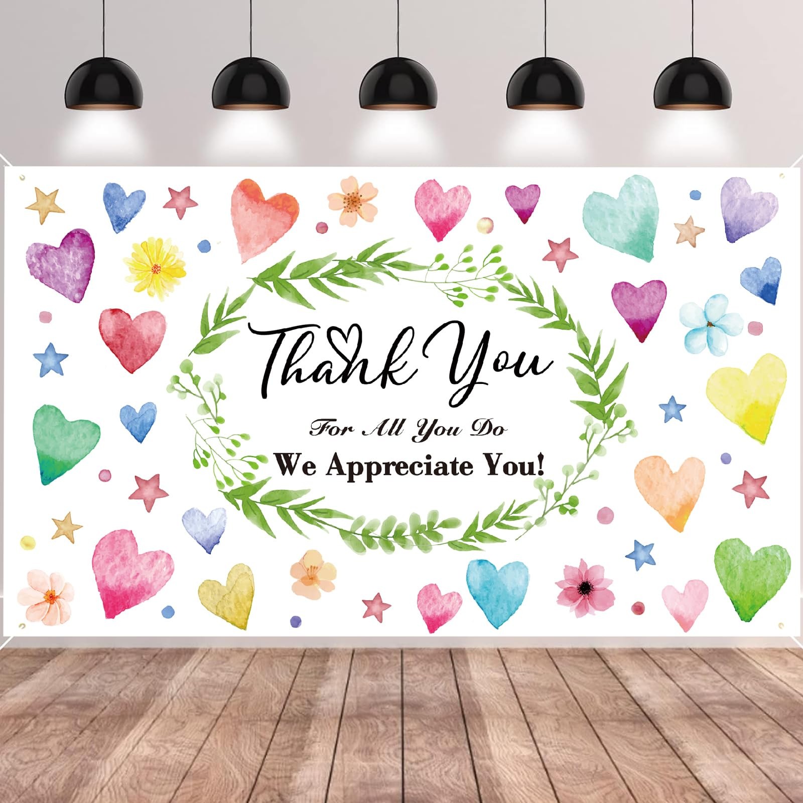 Colorful We Appreciate You Banner Thank You for All You Do Backdrop Heart Flo…
