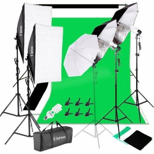 Kshioe Photo Studio Photography Lighting Kit Umbrella Softbox Backdrop Stand New