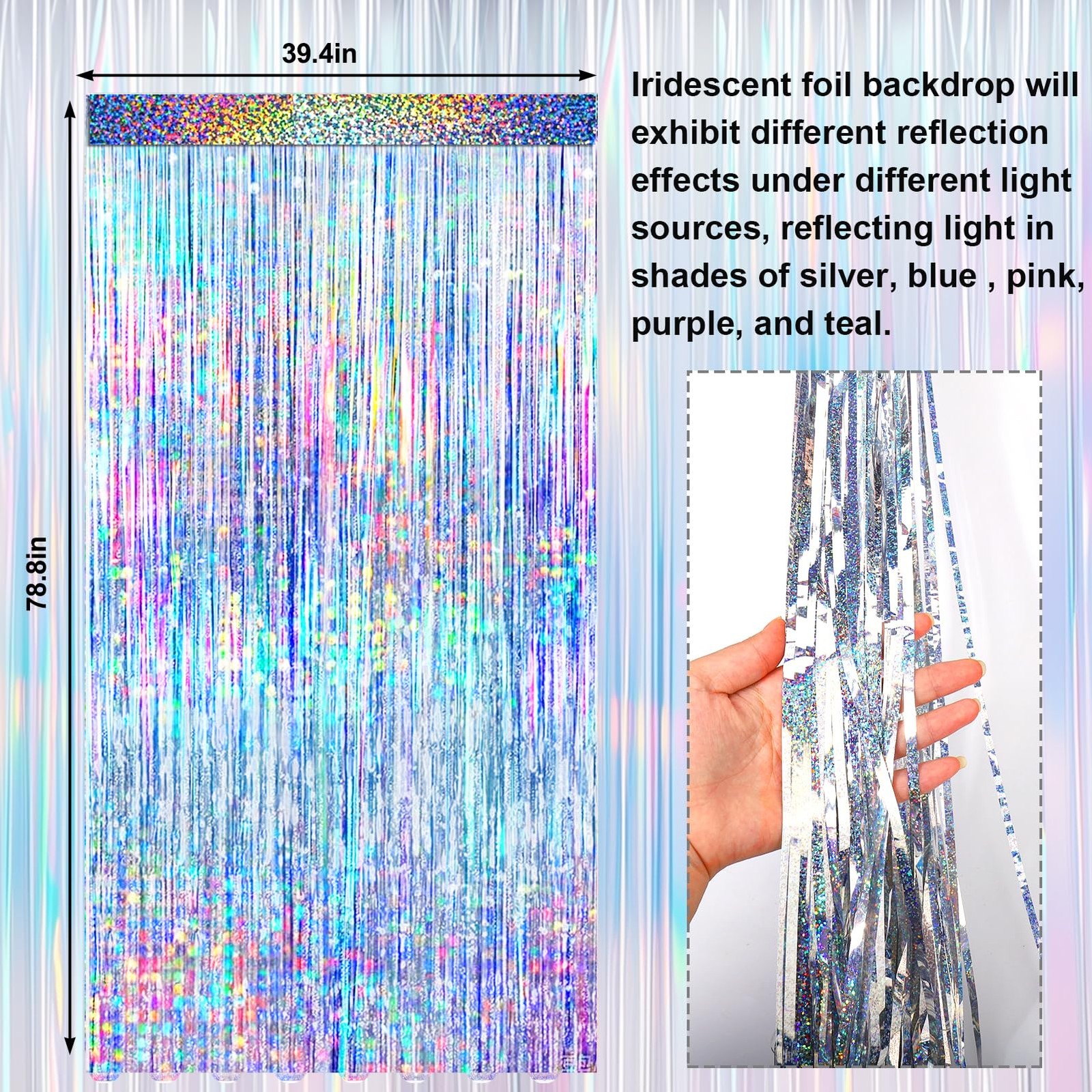 4 Packs Silver Foil Fringe Curtain, Silver Glitter Metallic Tinsel Backdrop f…