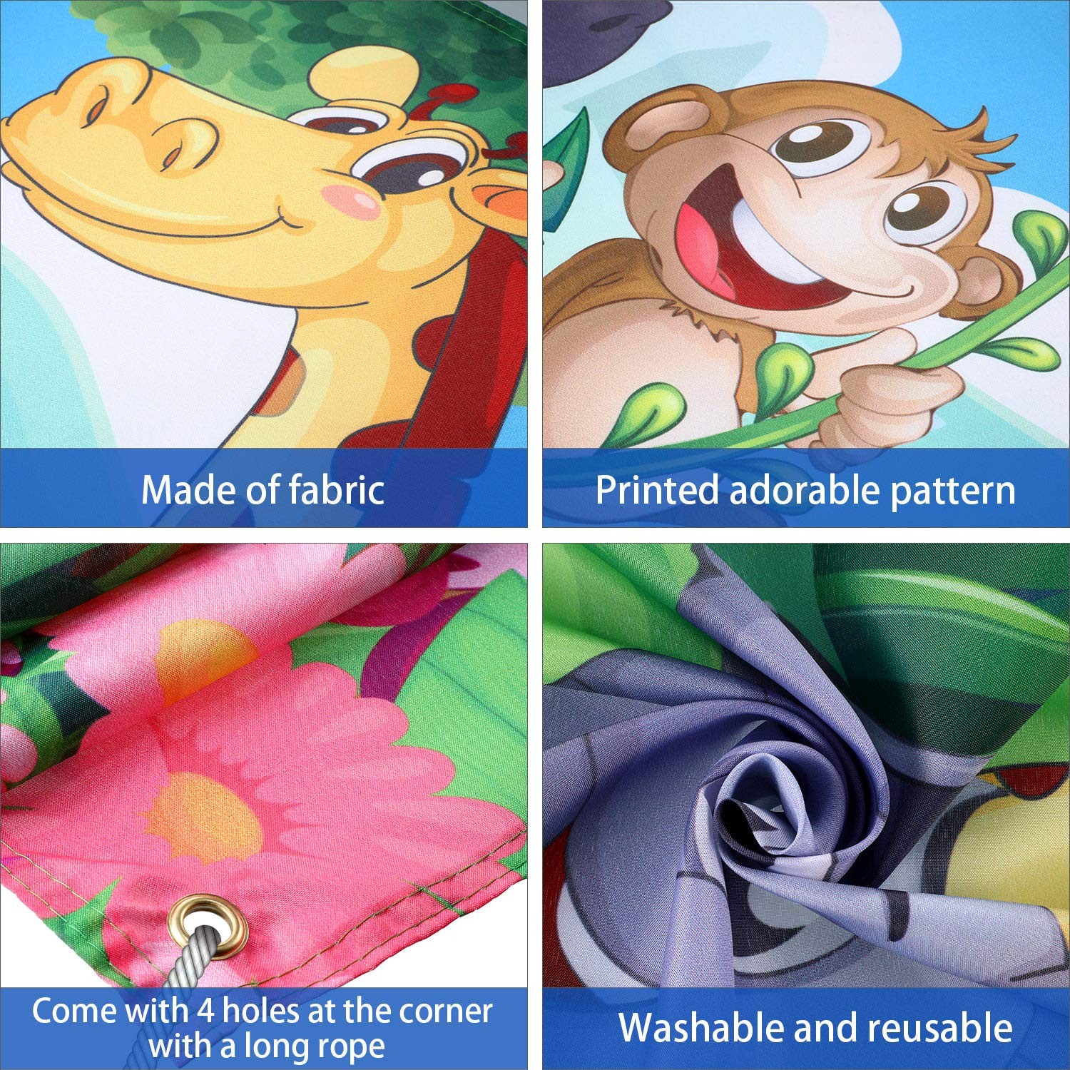 Blulu Jungle Safari Backdrop Fabric Animal Extra Large, Multicolor