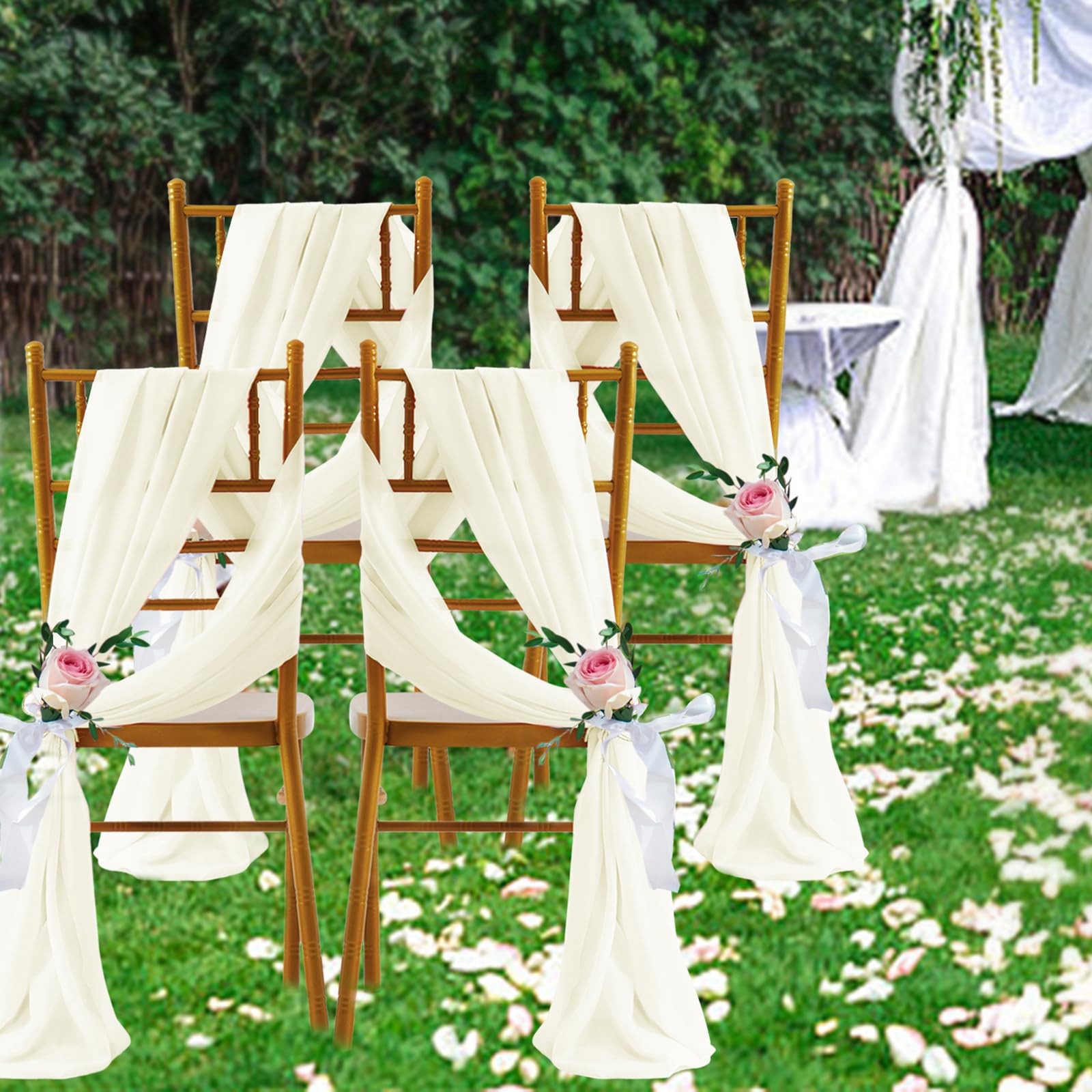 2 Panels Wedding Arch Draping Fabric 30″ x 20Ft Ivory Sheer Chiffon Fabric Ou…