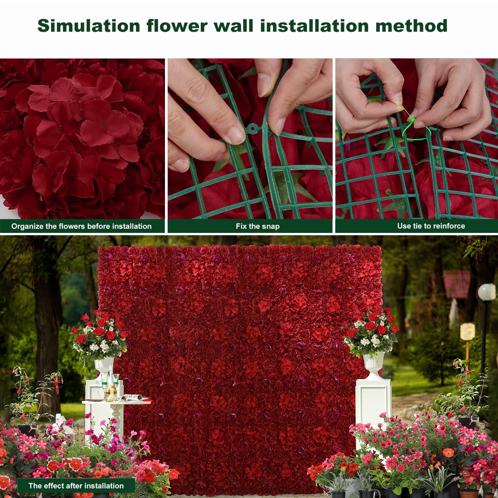 Flower Wall Backdrop 6 pcs 16.5×16.5 Inch Artificial Floral Wall Panel Silk R…