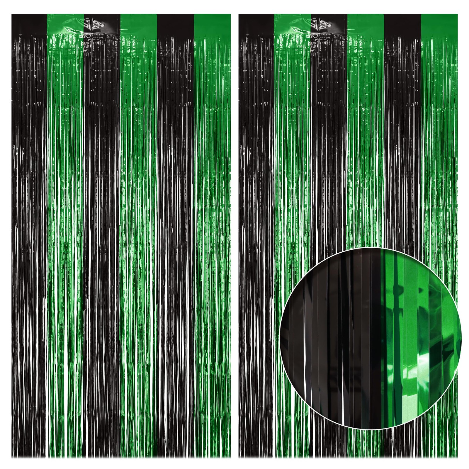 2 Pack Green Black Fringe Backdrop, 3.2×8.2ft Shining Foil Tinsel Curtains, …