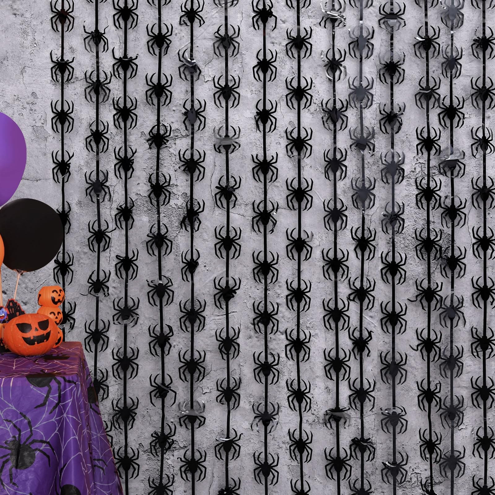 Halloween Spider Tinsel Foil Fringe Curtains 2 PCS Photo Booth Backdrop Decor