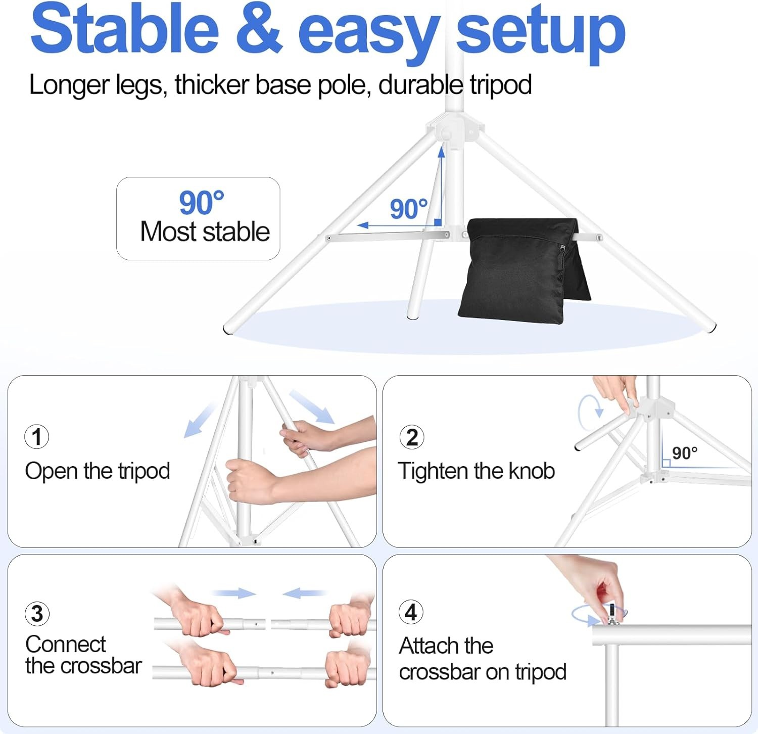 Adjustable Backdrop Stand 10×8.5ft Kit with Crossbars, Clamps & Sandbags – White