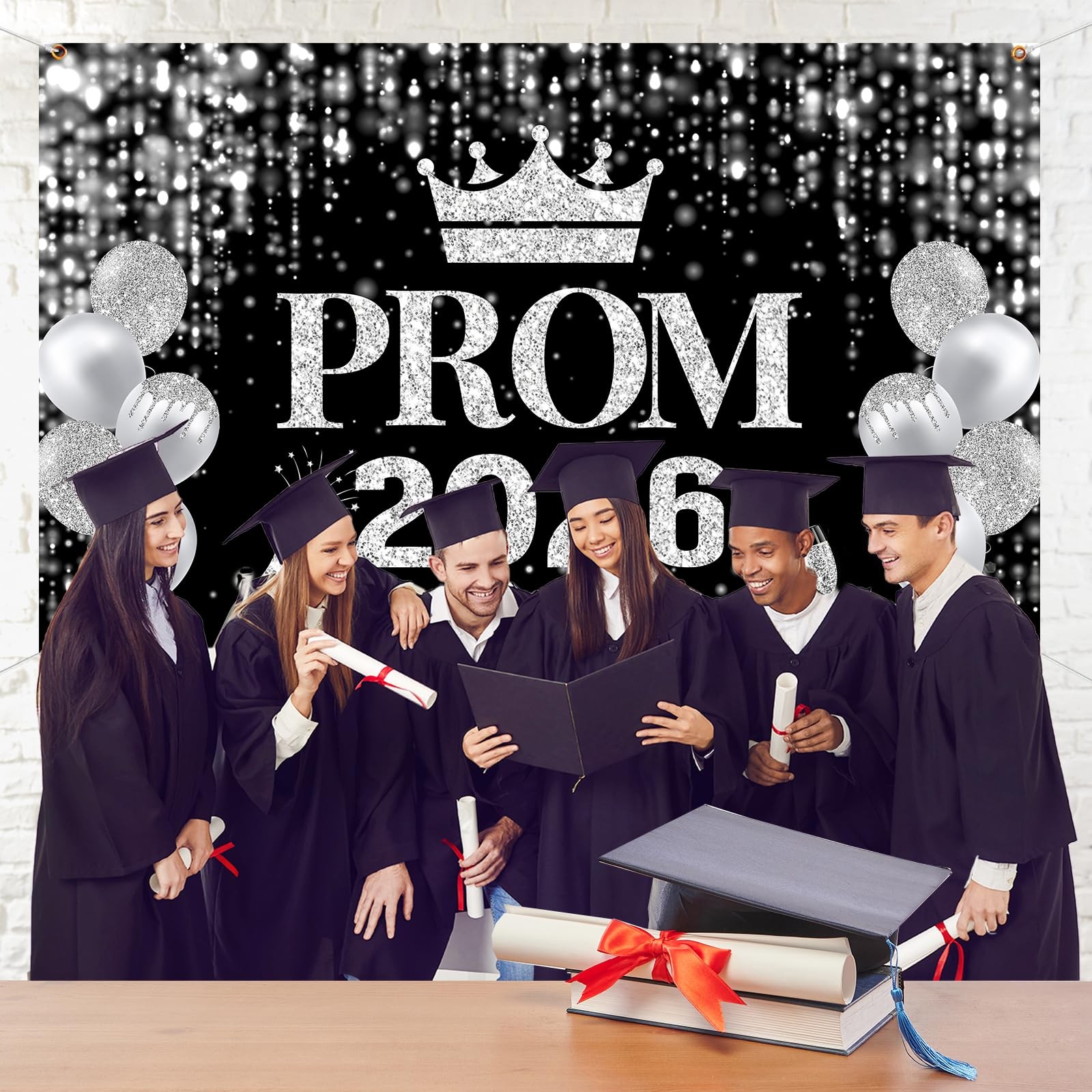 Prom Decorations 2026 Banner, Black and Silver Prom Decorations