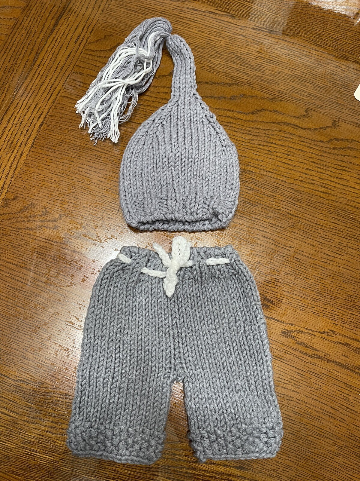 Infant Newborn 2-Piece Crocheted Pants and Hat Handmade Photo Shoot Prop Gray