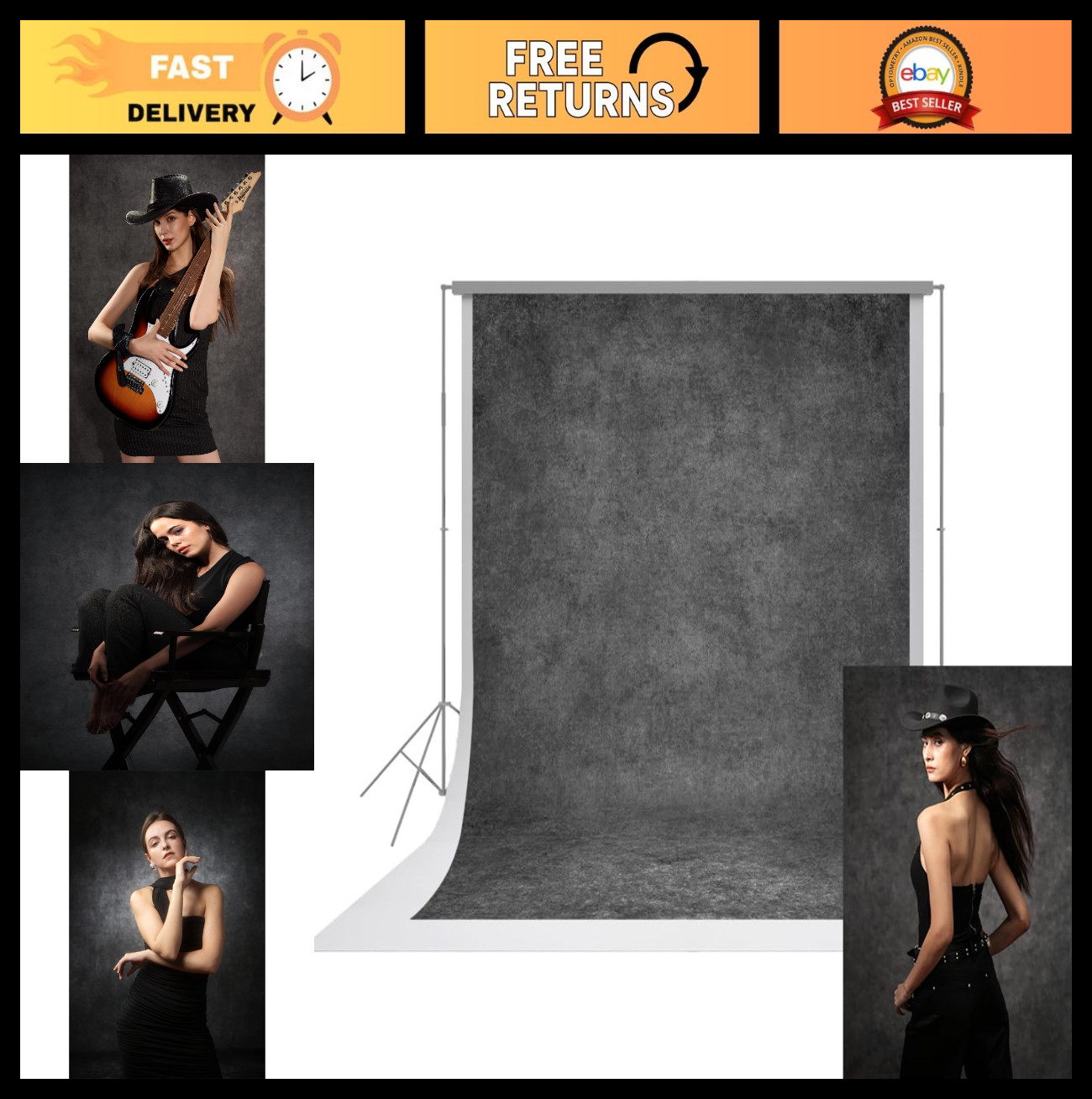 8×10 ft Grey Fabric Photo Backdrop – Classic Abstract Texture for Portraits & Ev