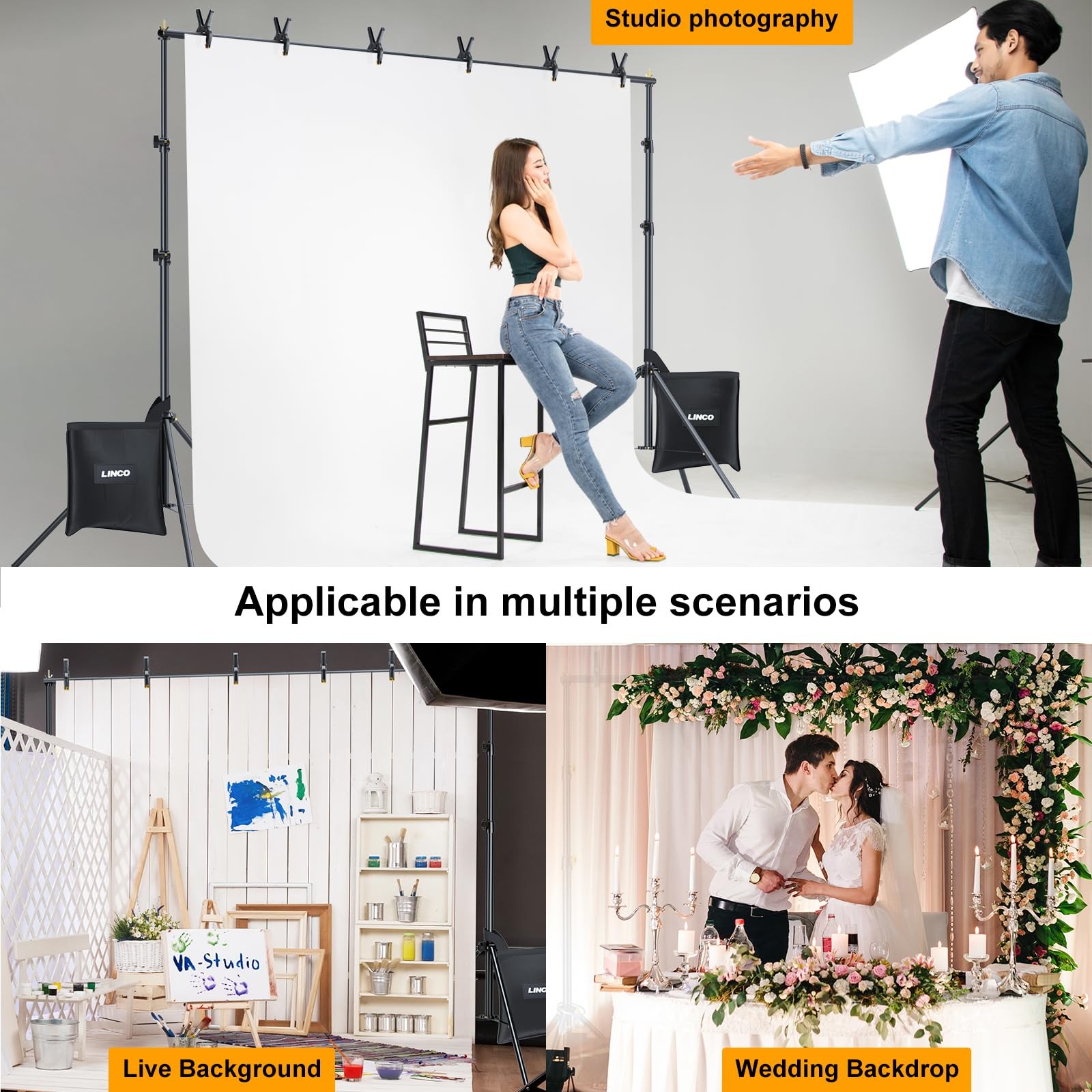 Backdrop Stand for Parties Kit 10X7 Ft Adjustable Back Drop Photography Studio P