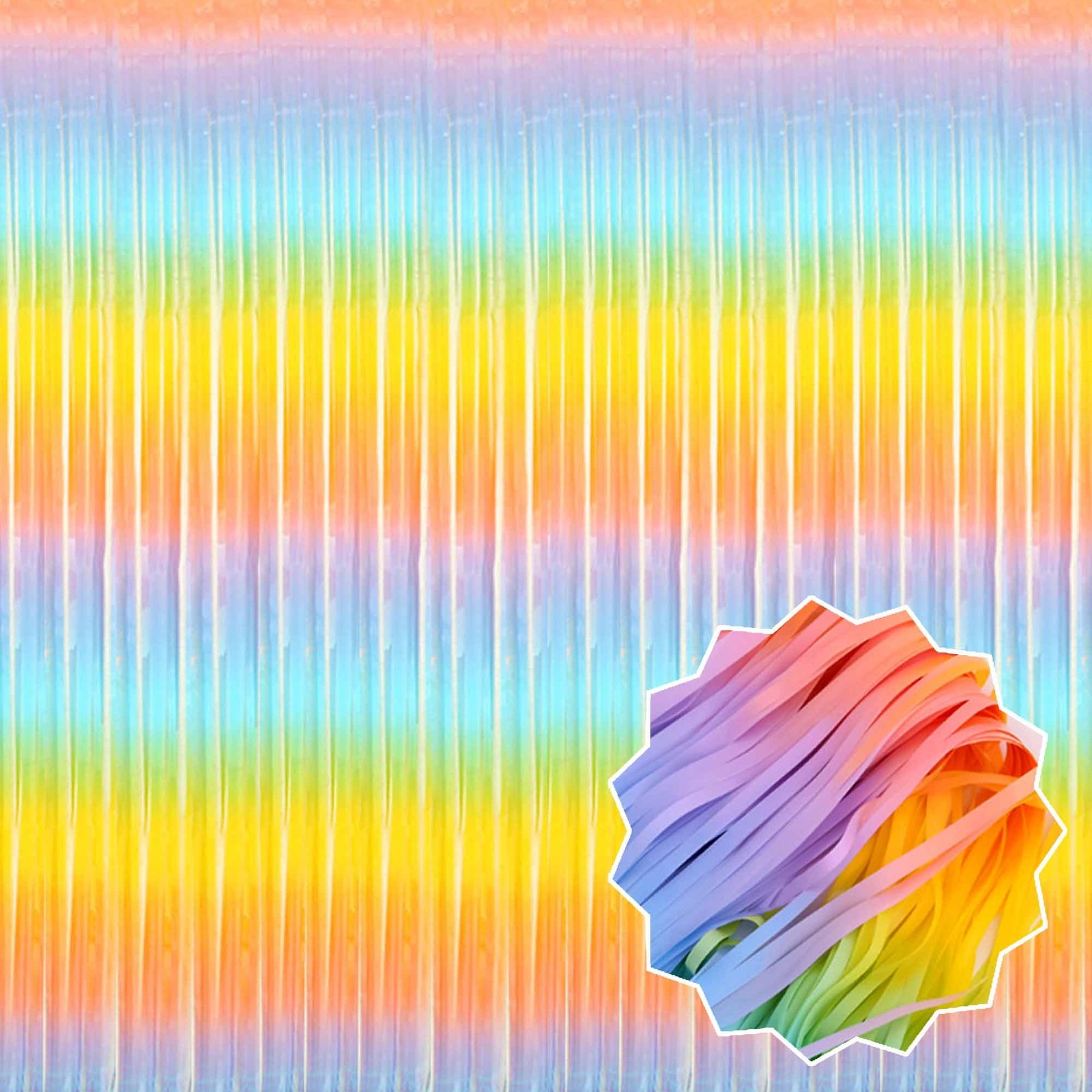 6 Pack Light Rainbow Foil Fringe Curtains Backdrop, 3.28 x 8.2