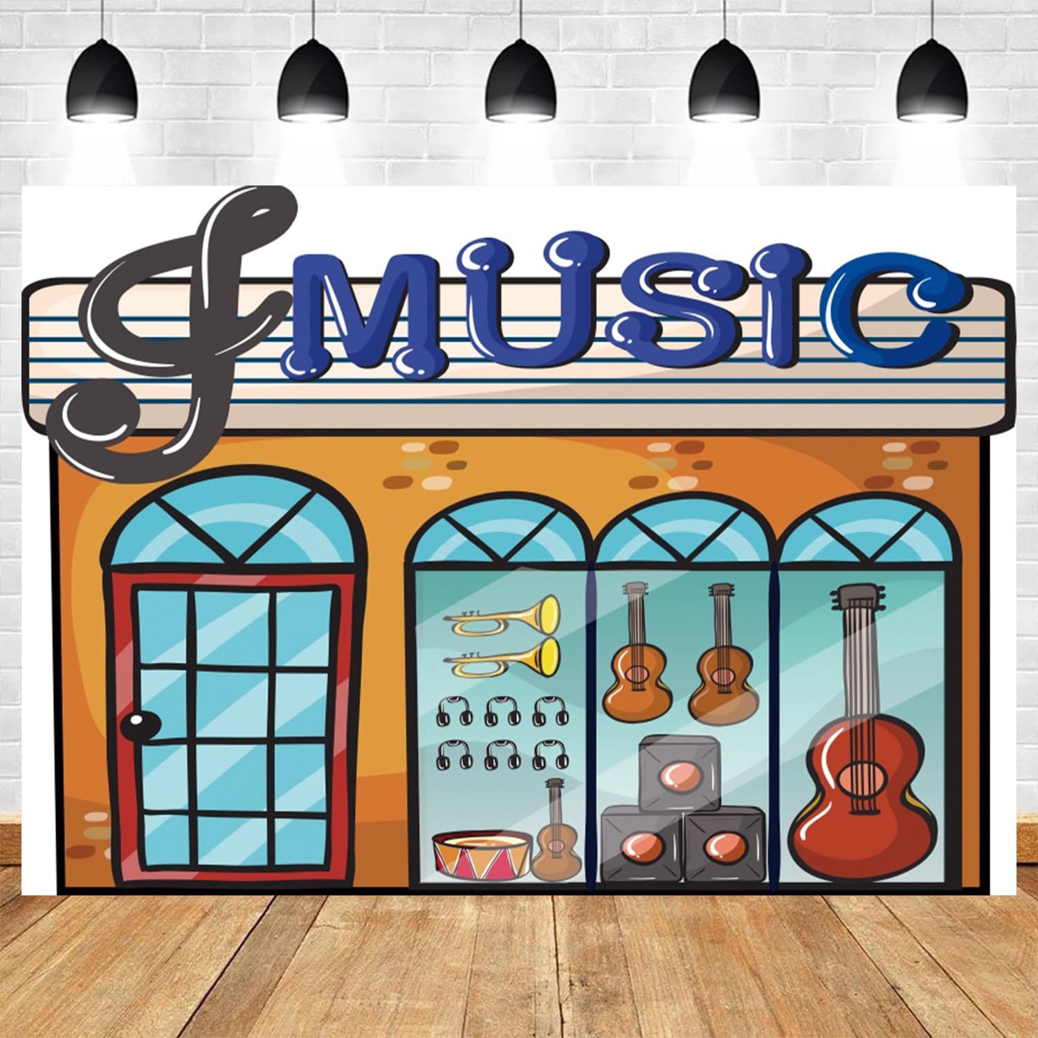6x4ft Cartoon Music Store Backdrop – Guitar Drums Instruments Photo Prop Decor