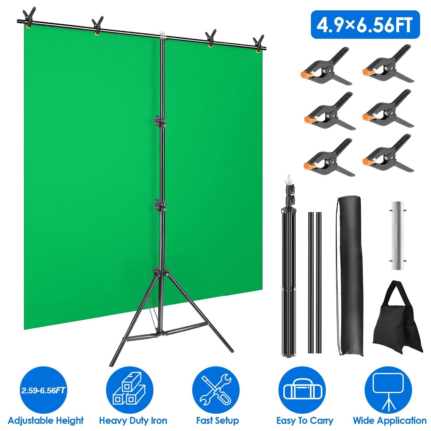 5×6.5FT Heavy-Duty T-Shape Backdrop Stand, adjustable photo/video support