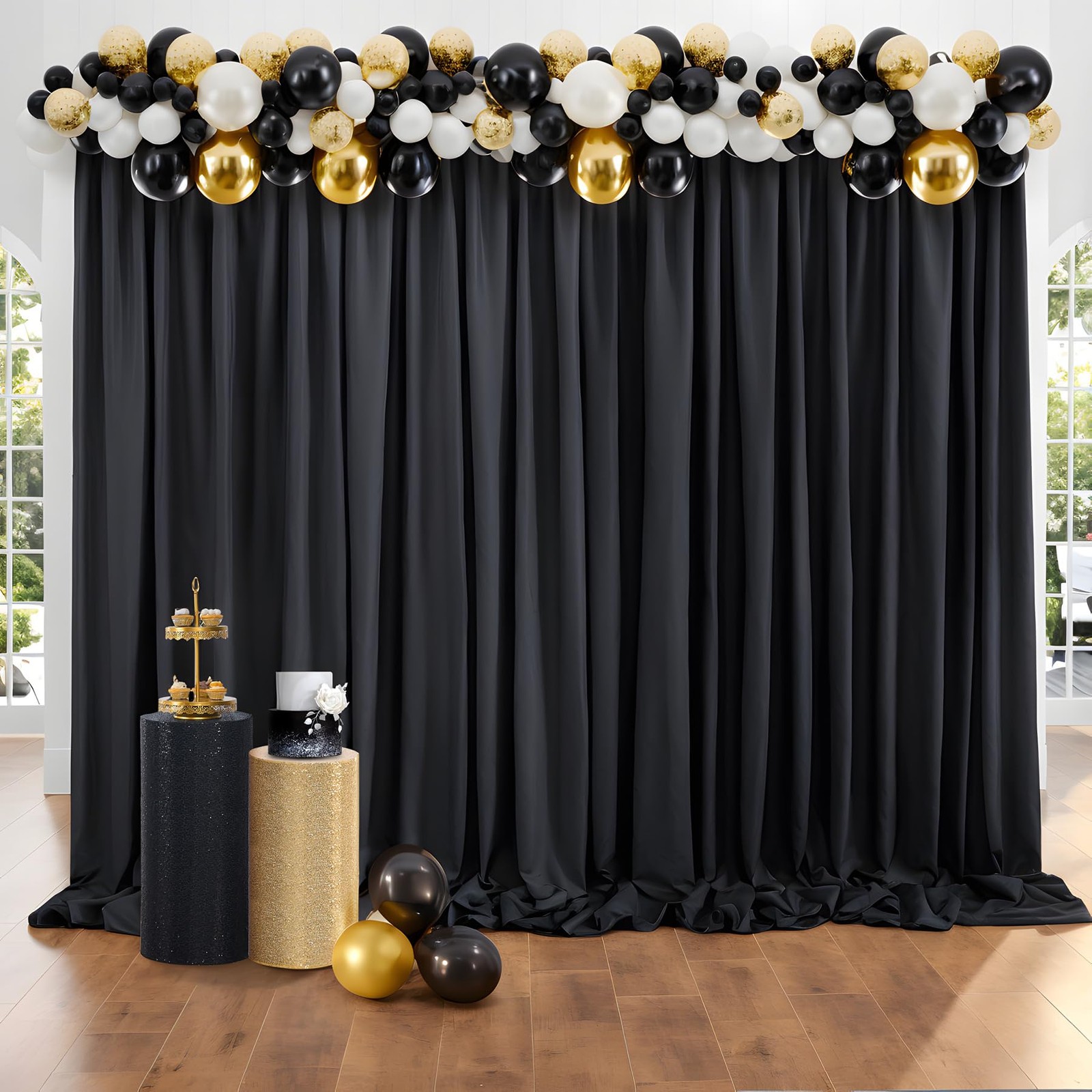 8 PCS 5×10 FT Thick Black Polyester Backdrop Curtains Wedding Photo Drapes