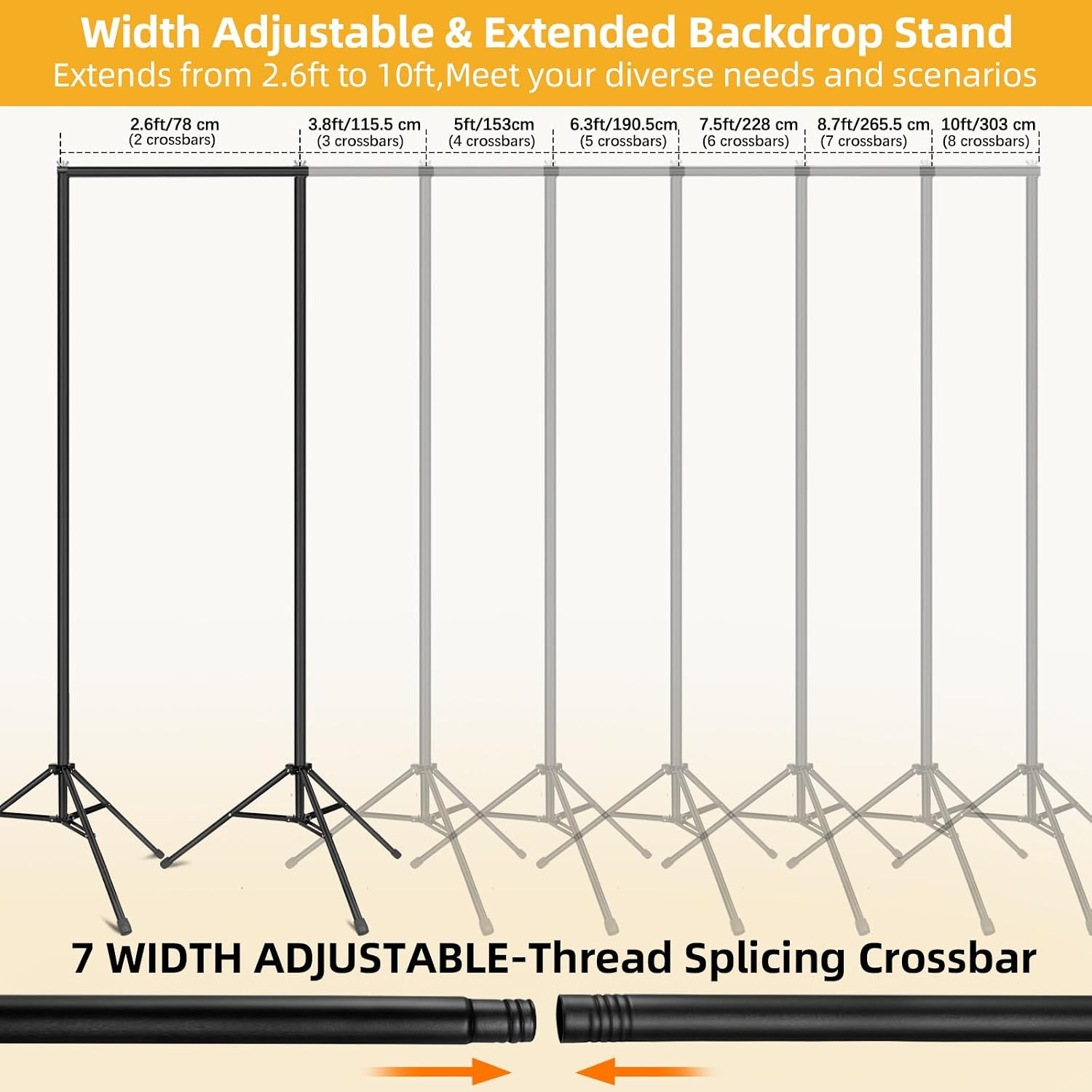 Backdrop Stand 10X7Ft(Wxh)- 7 Widths Photo Studio Adjustable Background Stand Su