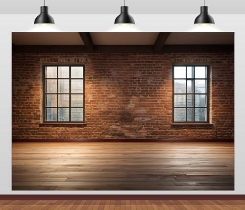 7x5ft Fabric Backdrop – Vintage Brick Wall & Wooden Floor for Home Office, Zoom,