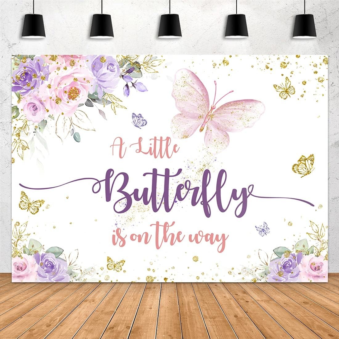 Aperturee 7x5ft Butterfly Baby Shower Backdrop A Little 7×5 ft, purple