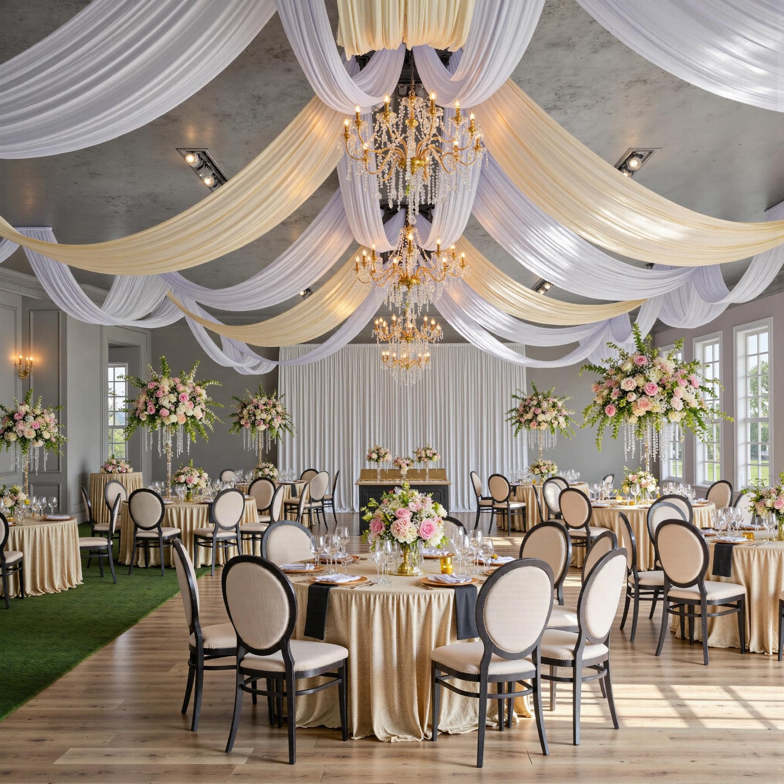 50ft x 15ft White Backdrop Curtain x (W5′ x H15′, 10panels),