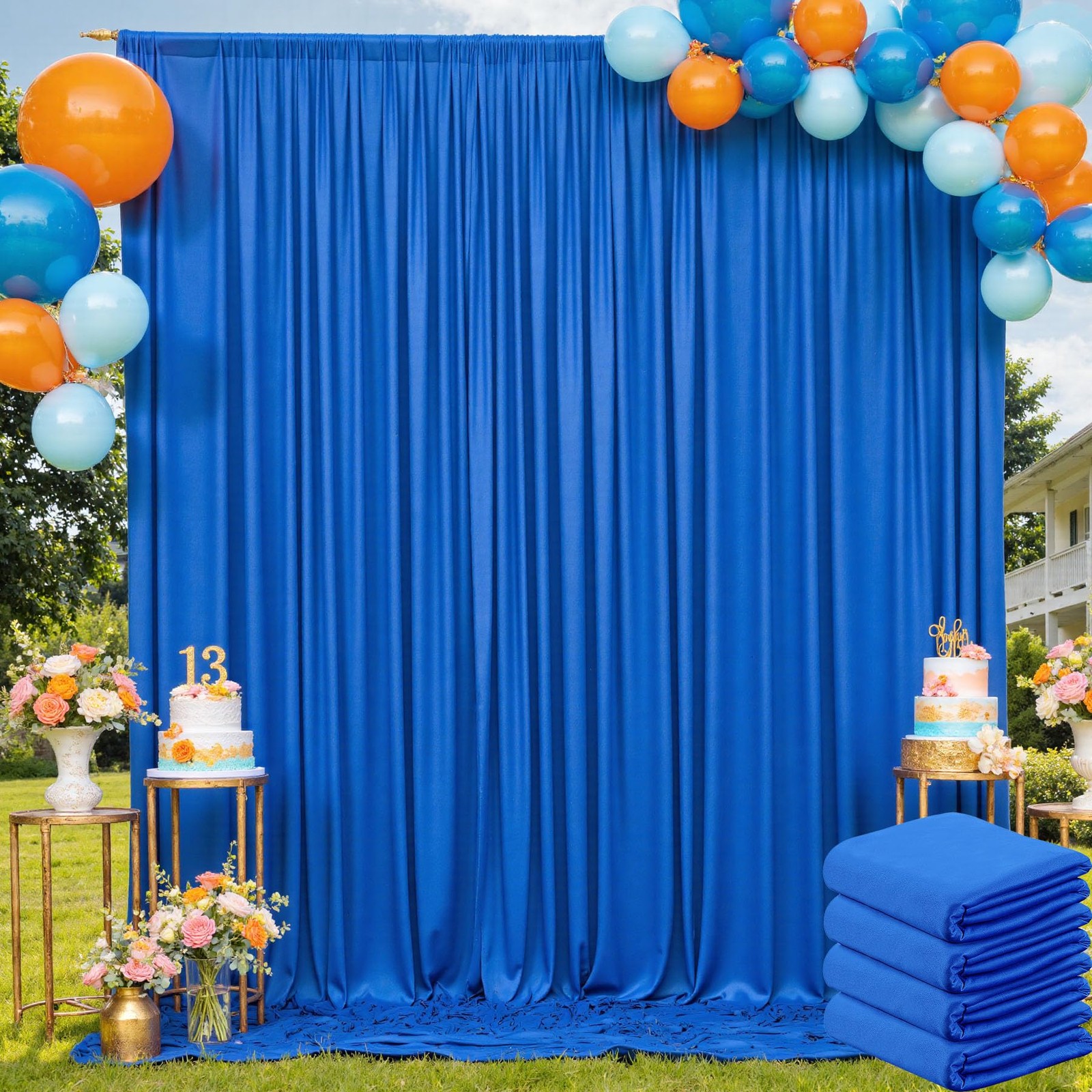 20ft×10ft Wrinkle Free Royal Blue Backdrop Curtain for Parties, 4 Panels 5×10…